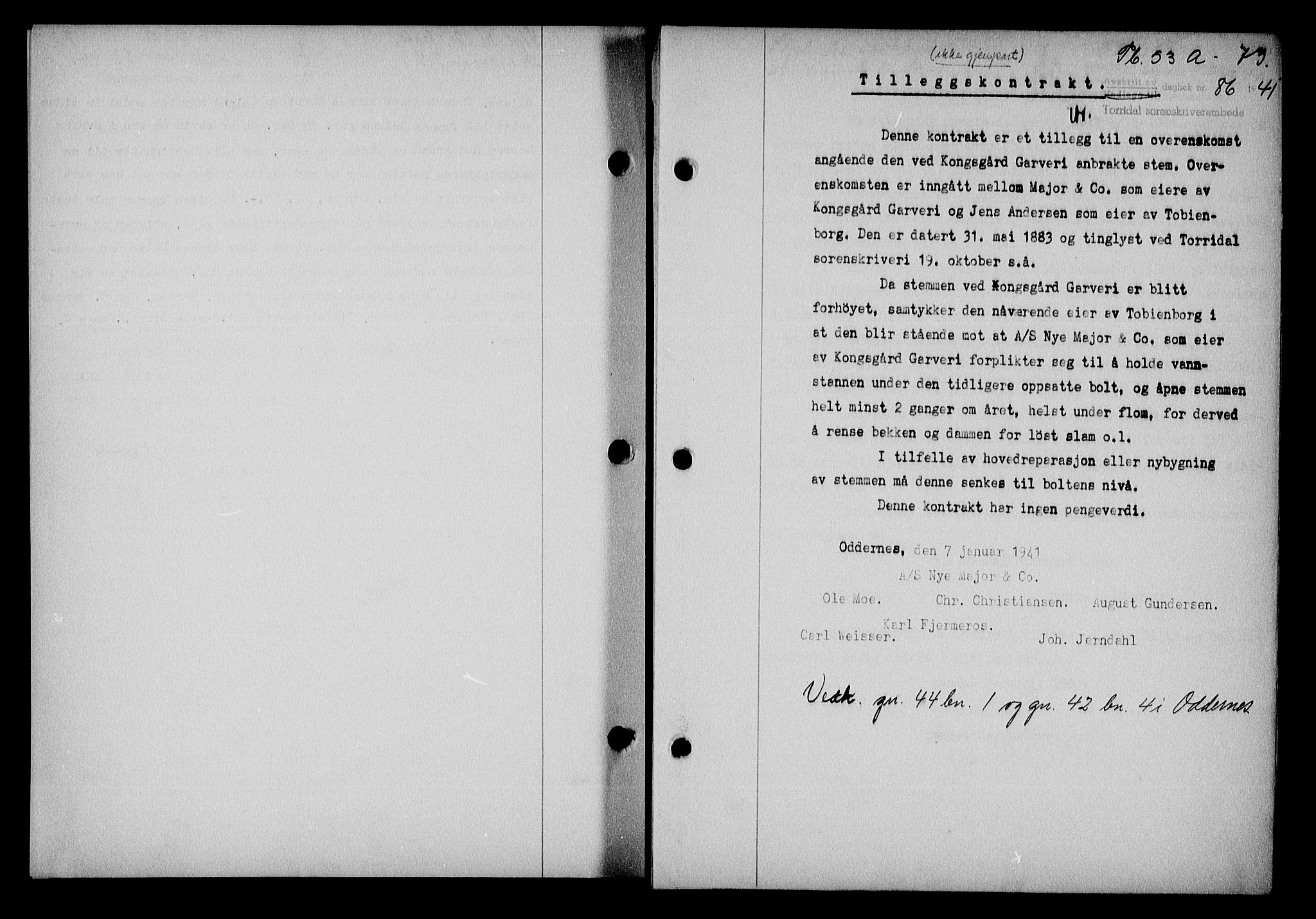 Torridal sorenskriveri, SAK/1221-0012/G/Gb/Gba/L0054: Pantebok nr. 53a, 1940-1941, Dagboknr: 86/1941