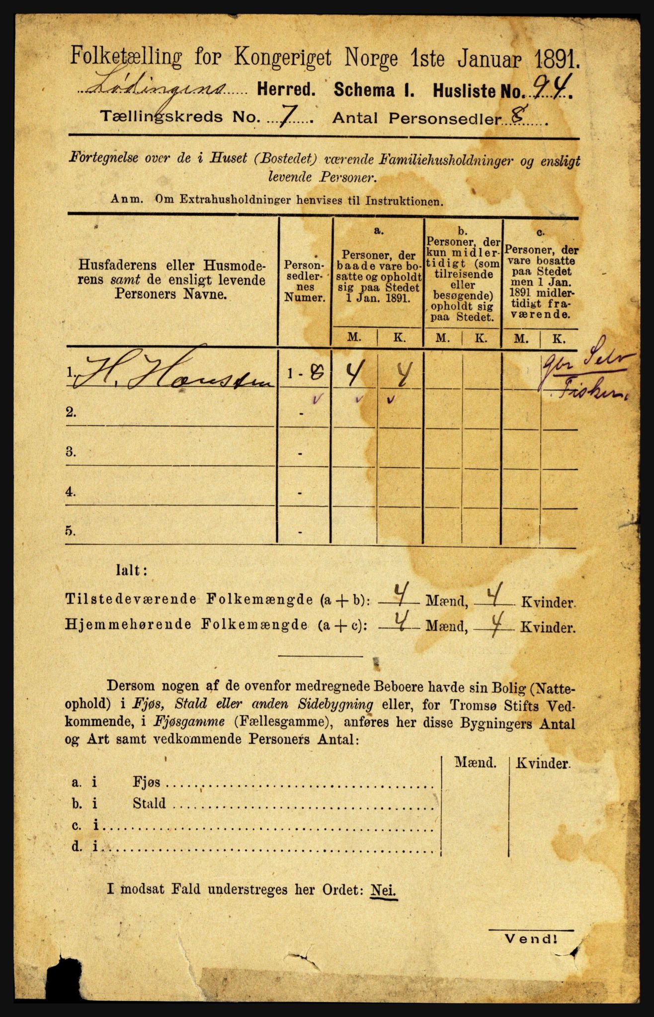 RA, Folketelling 1891 for 1851 Lødingen herred, 1891, s. 3360