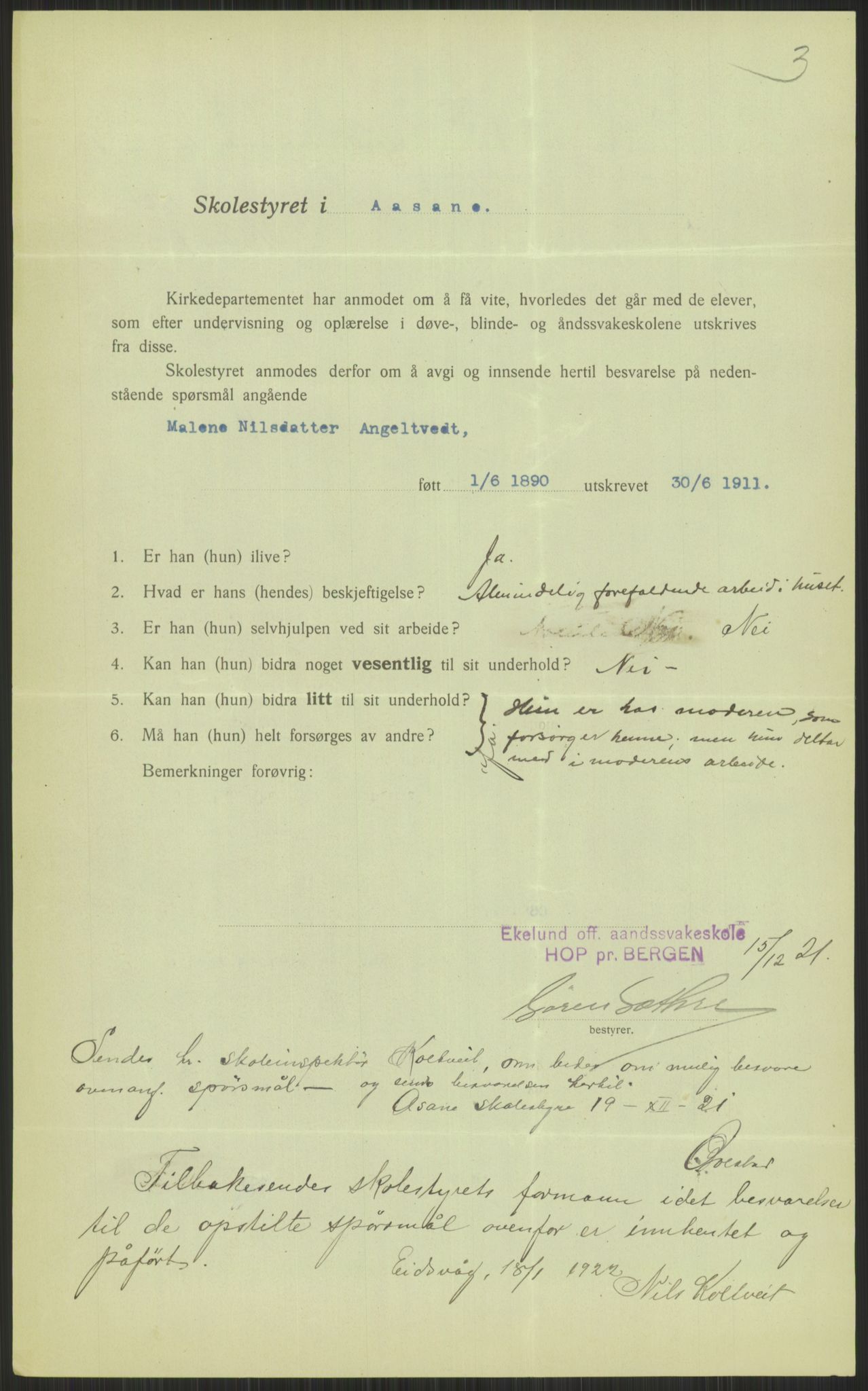 Kirke- og undervisningsdepartementet, 1. skolekontor D, AV/RA-S-1021/F/Fh/Fhl/L0044: Hvor blir det av elevene?, 1911-1921, s. 413