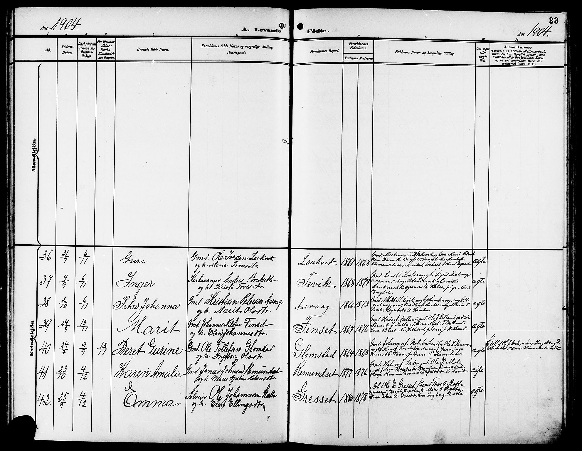 Ministerialprotokoller, klokkerbøker og fødselsregistre - Møre og Romsdal, AV/SAT-A-1454/578/L0910: Klokkerbok nr. 578C03, 1900-1921, s. 33