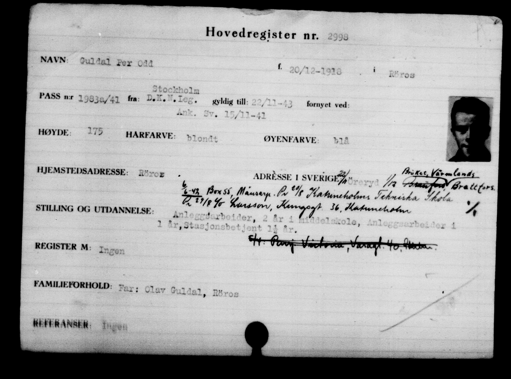 Utenriksstasjonene, Legasjonen i Stockholm, Flyktningkontoret, AV/RA-S-6753/V/Va/L0003: Kjesäterkartoteket, flyktninger med registreringsnr. 2001-3495, 1940-1945, s. 1416