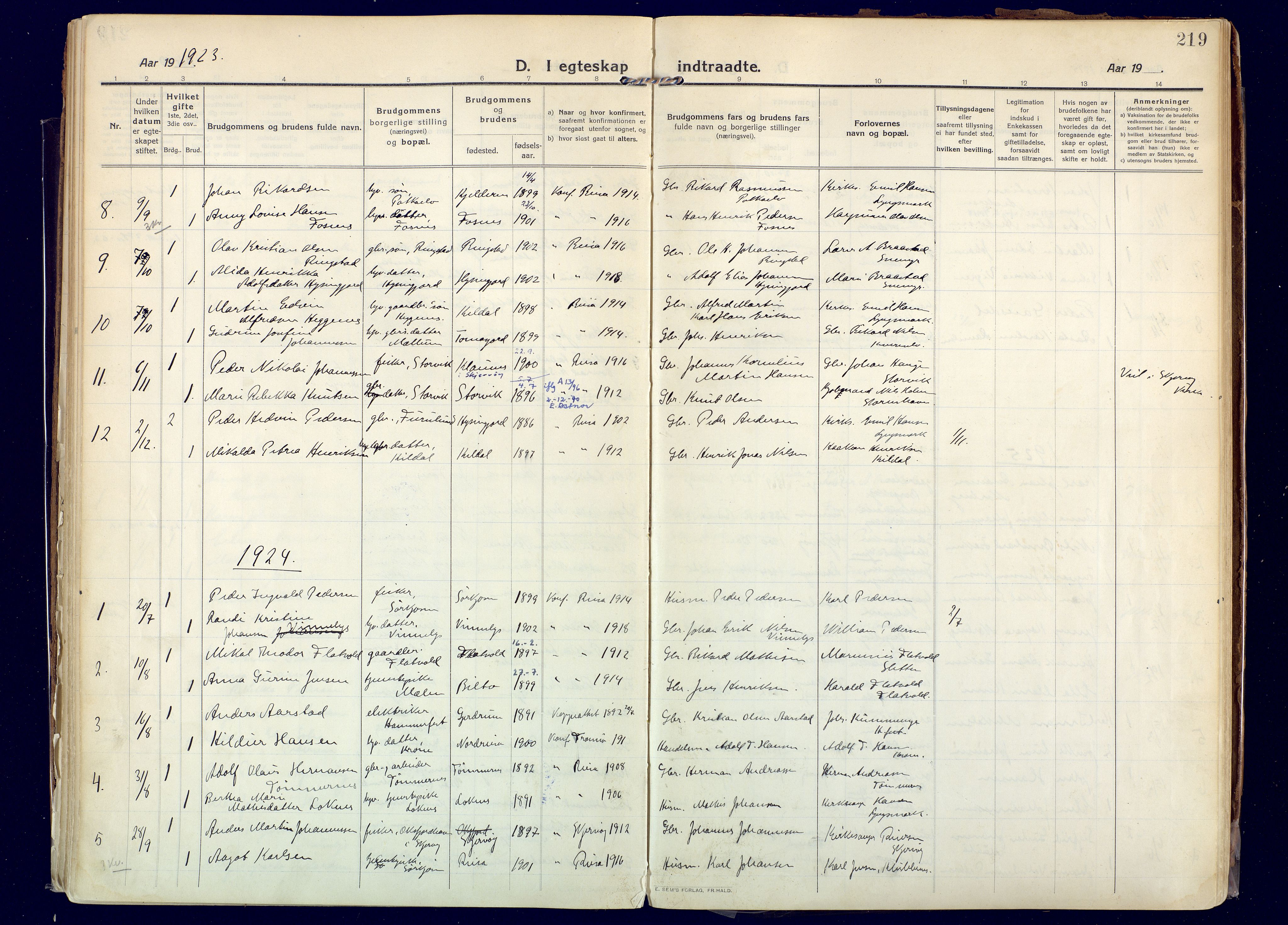 Skjervøy sokneprestkontor, AV/SATØ-S-1300/H/Ha/Haa: Ministerialbok nr. 20, 1911-1931, s. 219