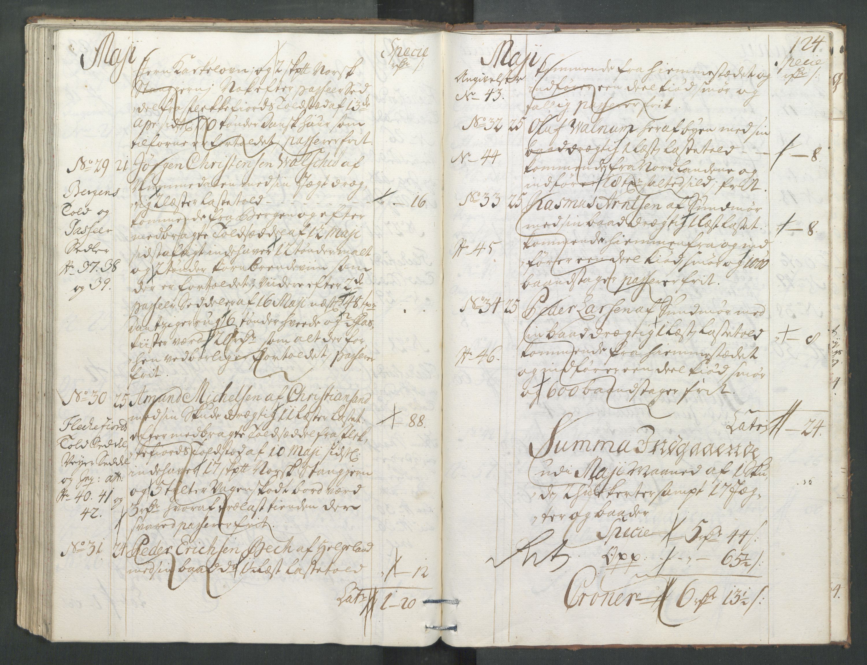 Generaltollkammeret, tollregnskaper, AV/RA-EA-5490/R33/L0013/0001: Tollregnskaper Trondheim A / Inngående tollbok, 1731, s. 123b-124a