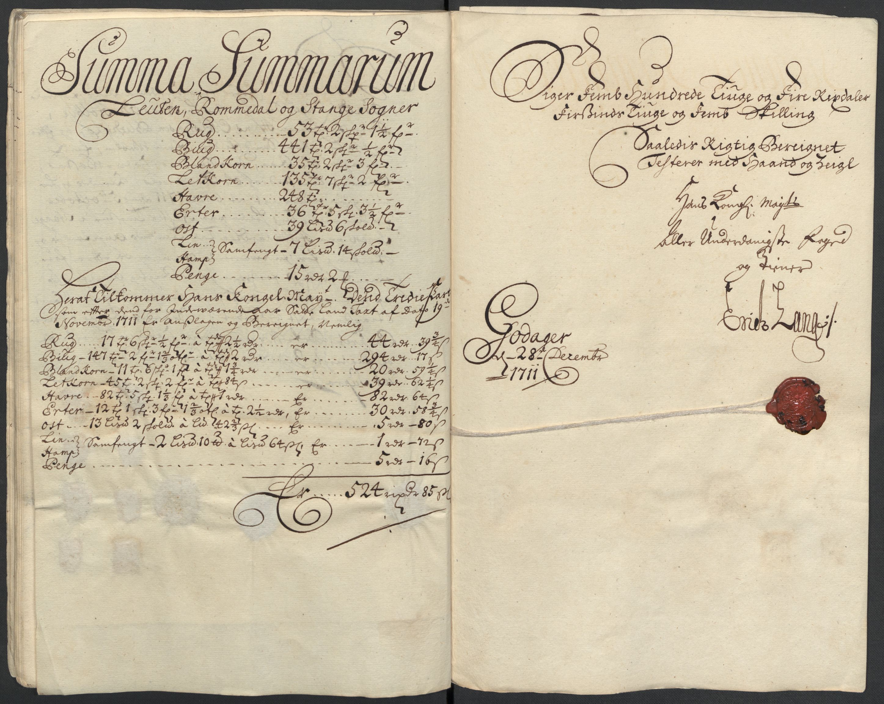 Rentekammeret inntil 1814, Reviderte regnskaper, Fogderegnskap, AV/RA-EA-4092/R16/L1047: Fogderegnskap Hedmark, 1711, s. 63