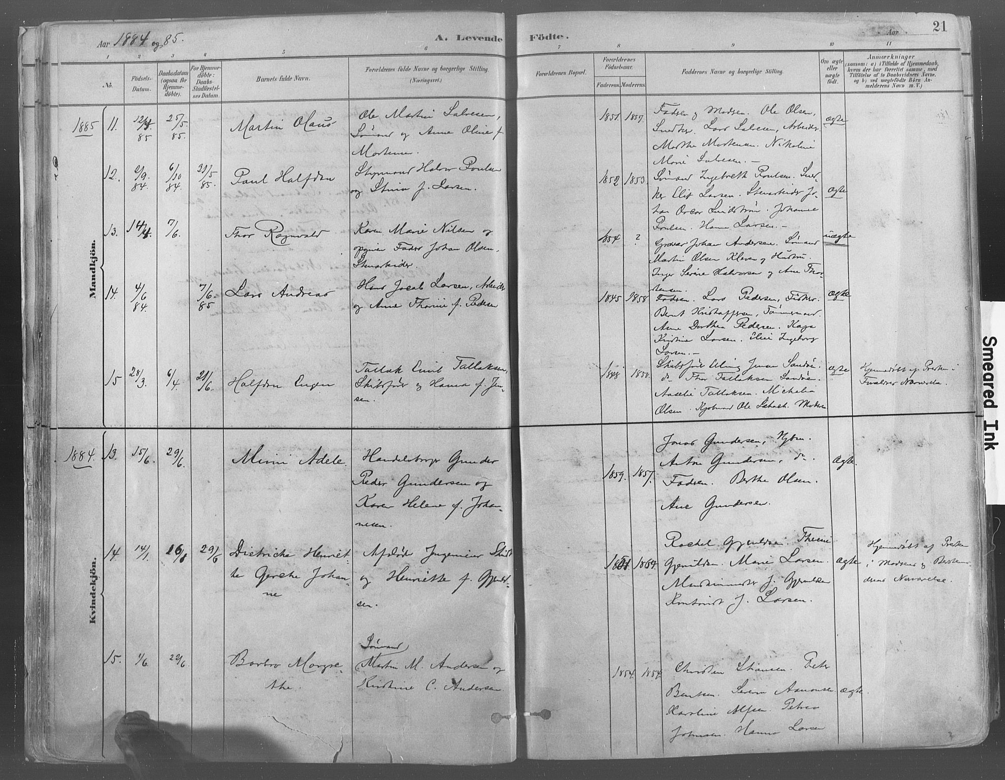 Risør sokneprestkontor, AV/SAK-1111-0035/F/Fa/L0005: Ministerialbok nr. A 5, 1883-1895, s. 21
