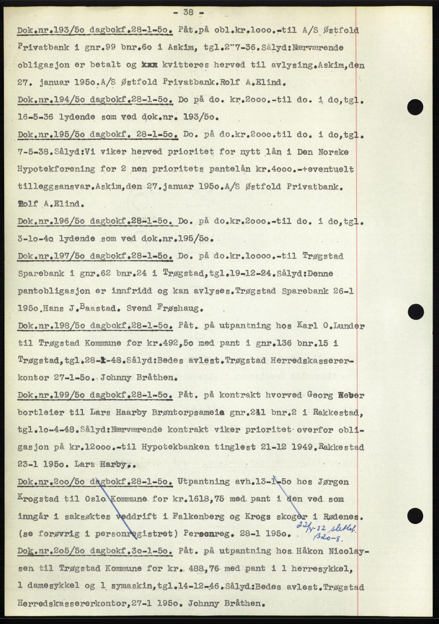 Rakkestad sorenskriveri, SAO/A-10686/G/Gb/Gba/Gbac/L0012: Pantebok nr. B1-4 og B16-20, 1949-1950, Dagboknr: 193/1950