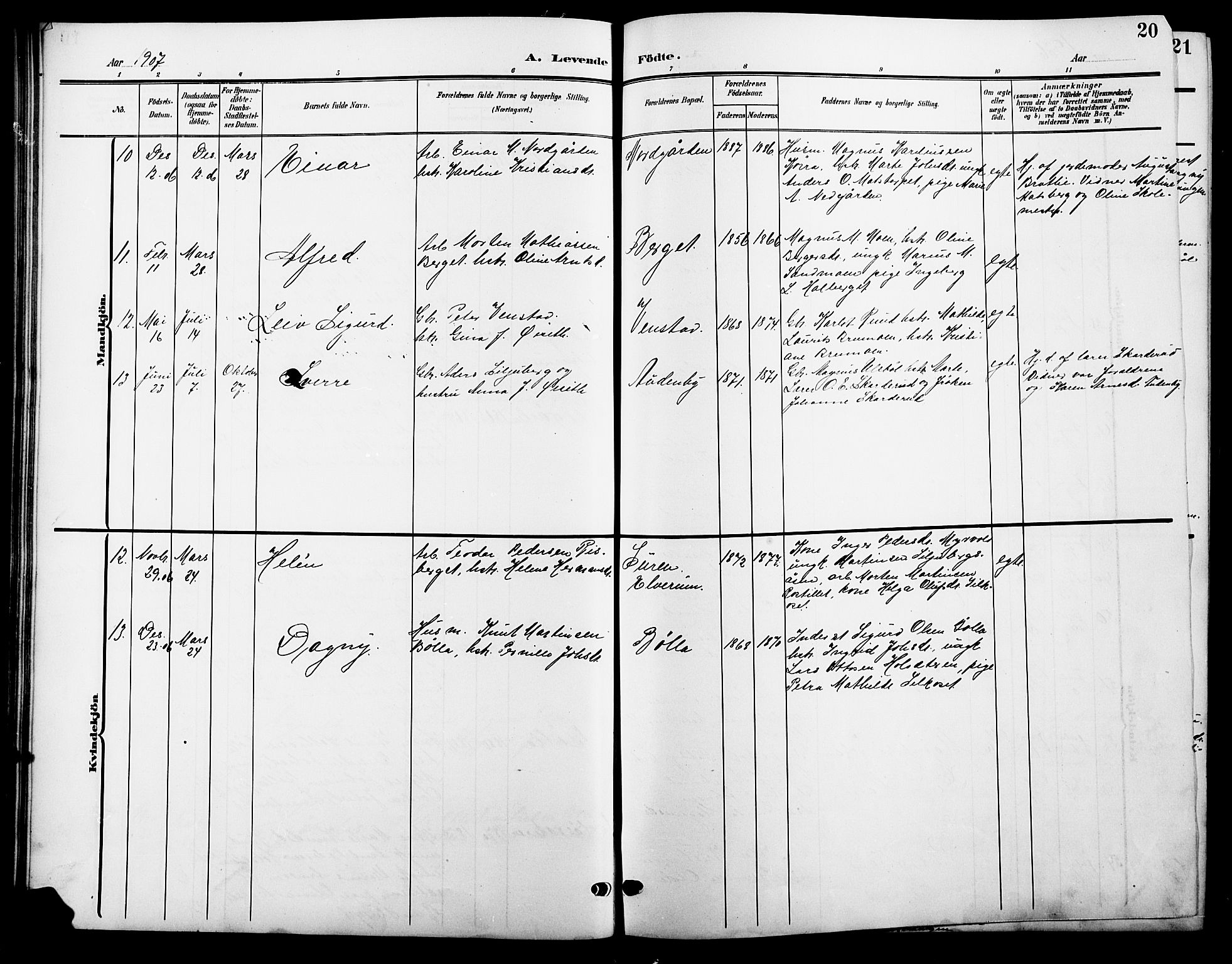 Våler prestekontor, Hedmark, AV/SAH-PREST-040/H/Ha/Hab/L0002: Klokkerbok nr. 2, 1905-1915, s. 20