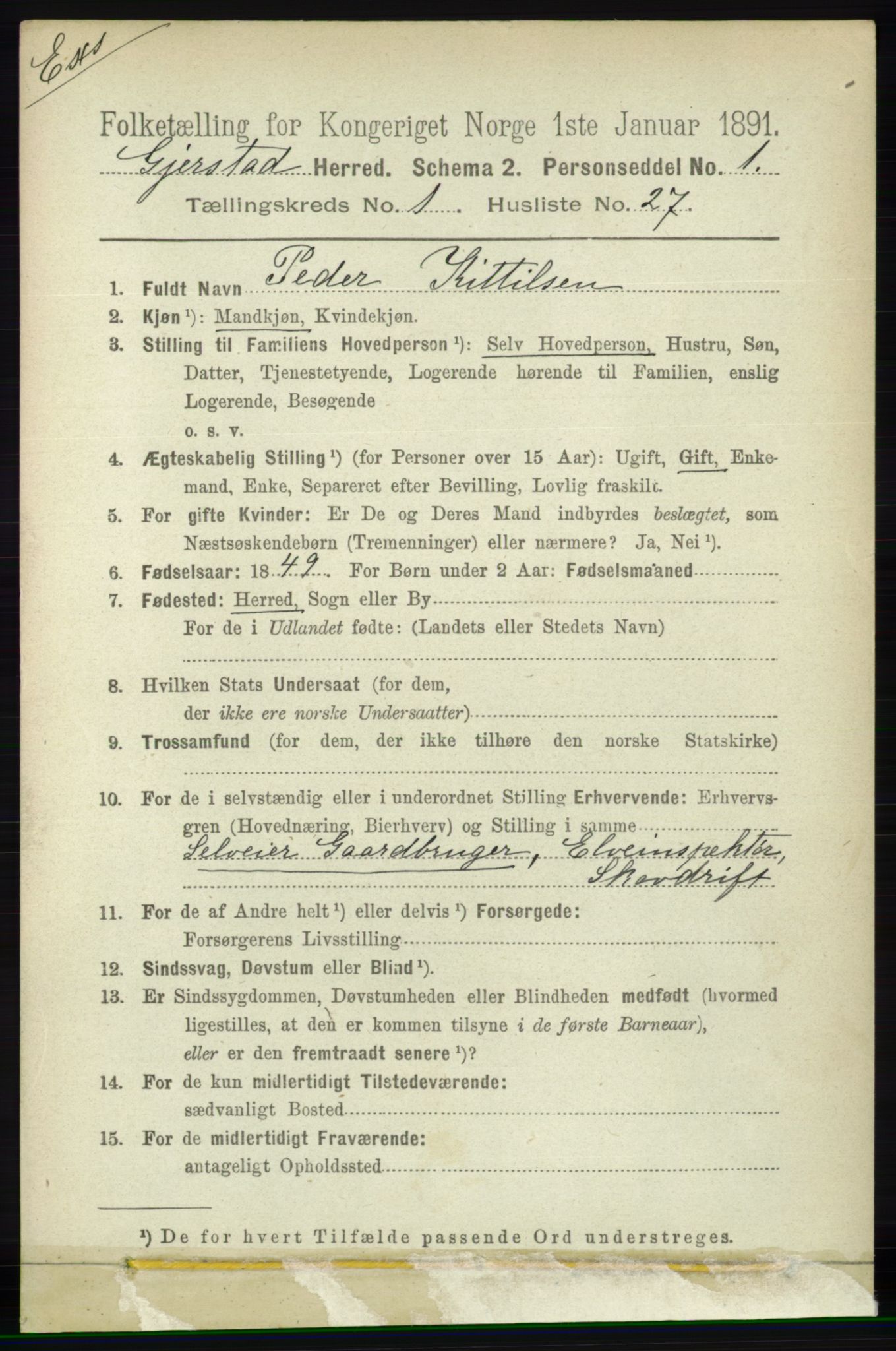 RA, Folketelling 1891 for Nedenes amt: Gjenparter av personsedler for beslektede ektefeller, menn, 1891, s. 34