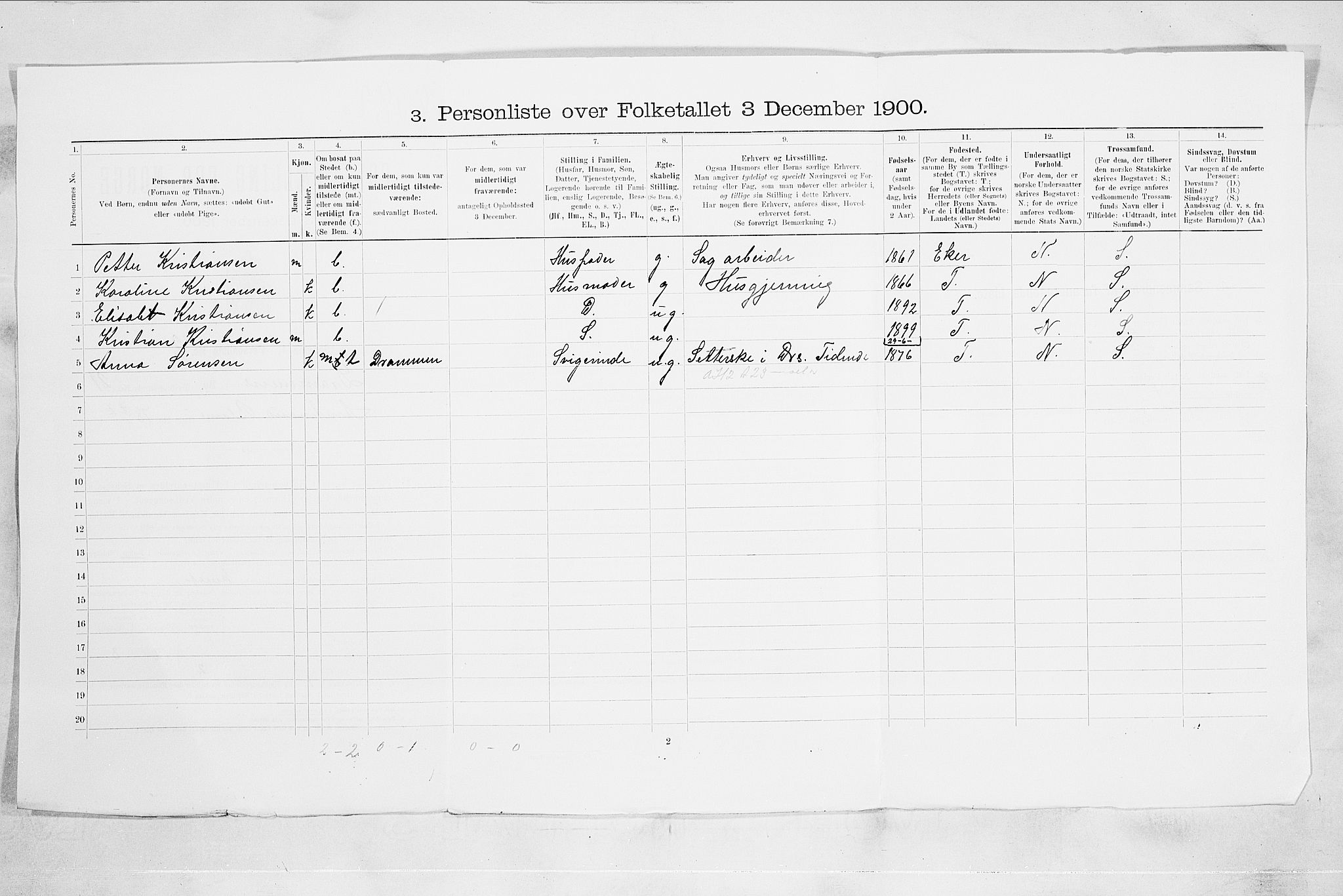 RA, Folketelling 1900 for 0602 Drammen kjøpstad, 1900, s. 3403