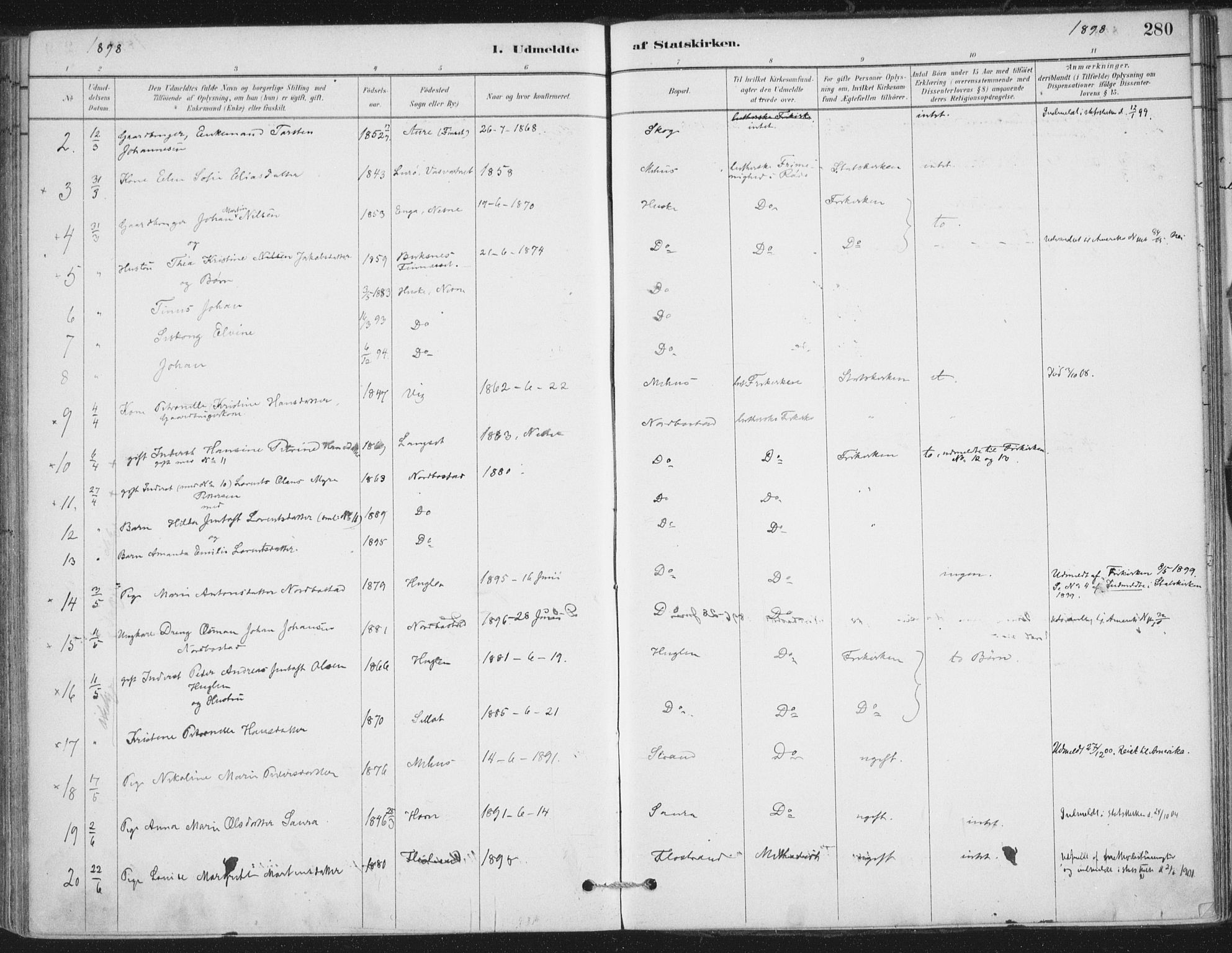 Ministerialprotokoller, klokkerbøker og fødselsregistre - Nordland, SAT/A-1459/838/L0553: Ministerialbok nr. 838A11, 1880-1910, s. 280