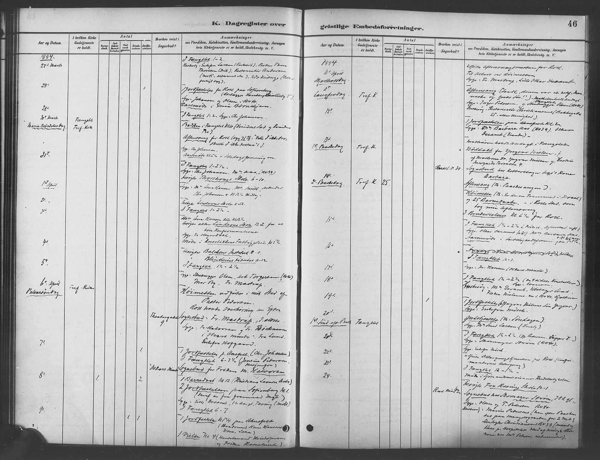 Trefoldighet prestekontor Kirkebøker, AV/SAO-A-10882/I/Ia/L0003: Dagsregister nr. 3, 1881-1901, s. 46