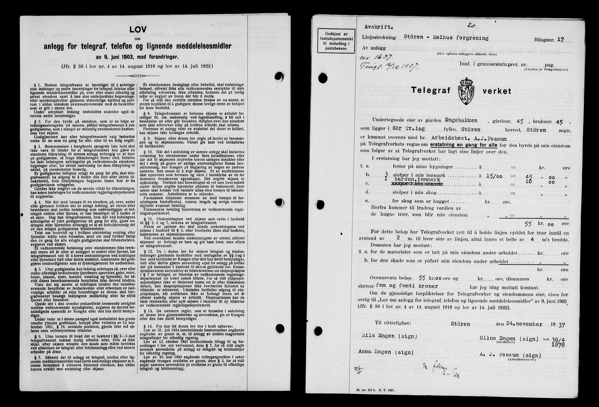 Gauldal sorenskriveri, SAT/A-0014/1/2/2C/L0048: Pantebok nr. 51-52, 1937-1938, s. 20, Dagboknr: 1637/1937