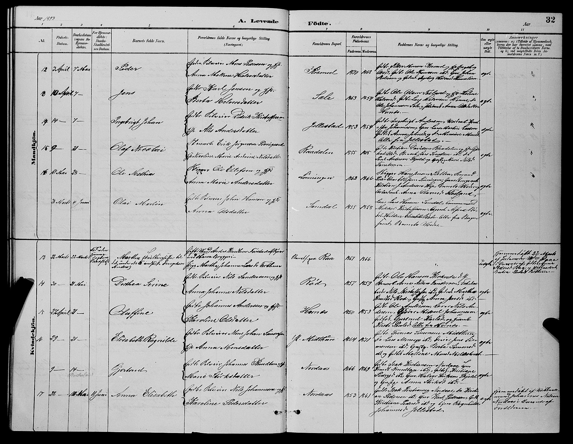 Fana Sokneprestembete, AV/SAB-A-75101/H/Hab/Haba/L0002: Klokkerbok nr. A 2, 1889-1895, s. 32