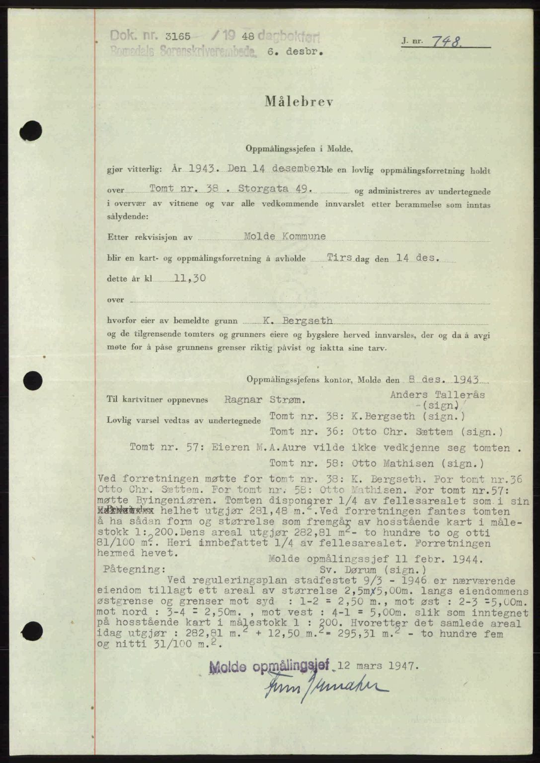 Romsdal sorenskriveri, AV/SAT-A-4149/1/2/2C: Pantebok nr. A28, 1948-1949, Dagboknr: 3165/1948