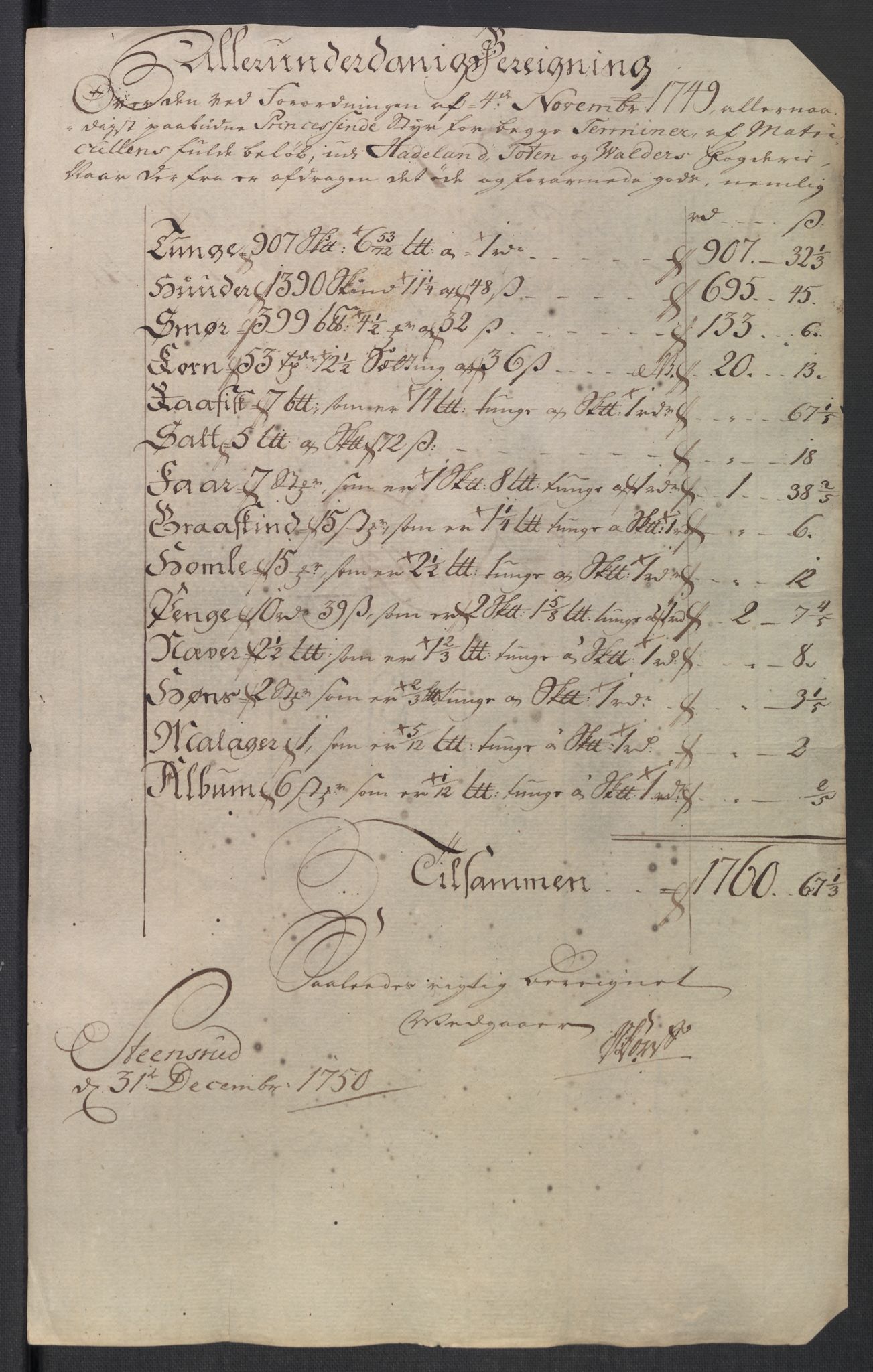 Rentekammeret inntil 1814, Reviderte regnskaper, Fogderegnskap, AV/RA-EA-4092/R18/L1348: Fogderegnskap Hadeland, Toten og Valdres, 1750-1751, s. 274