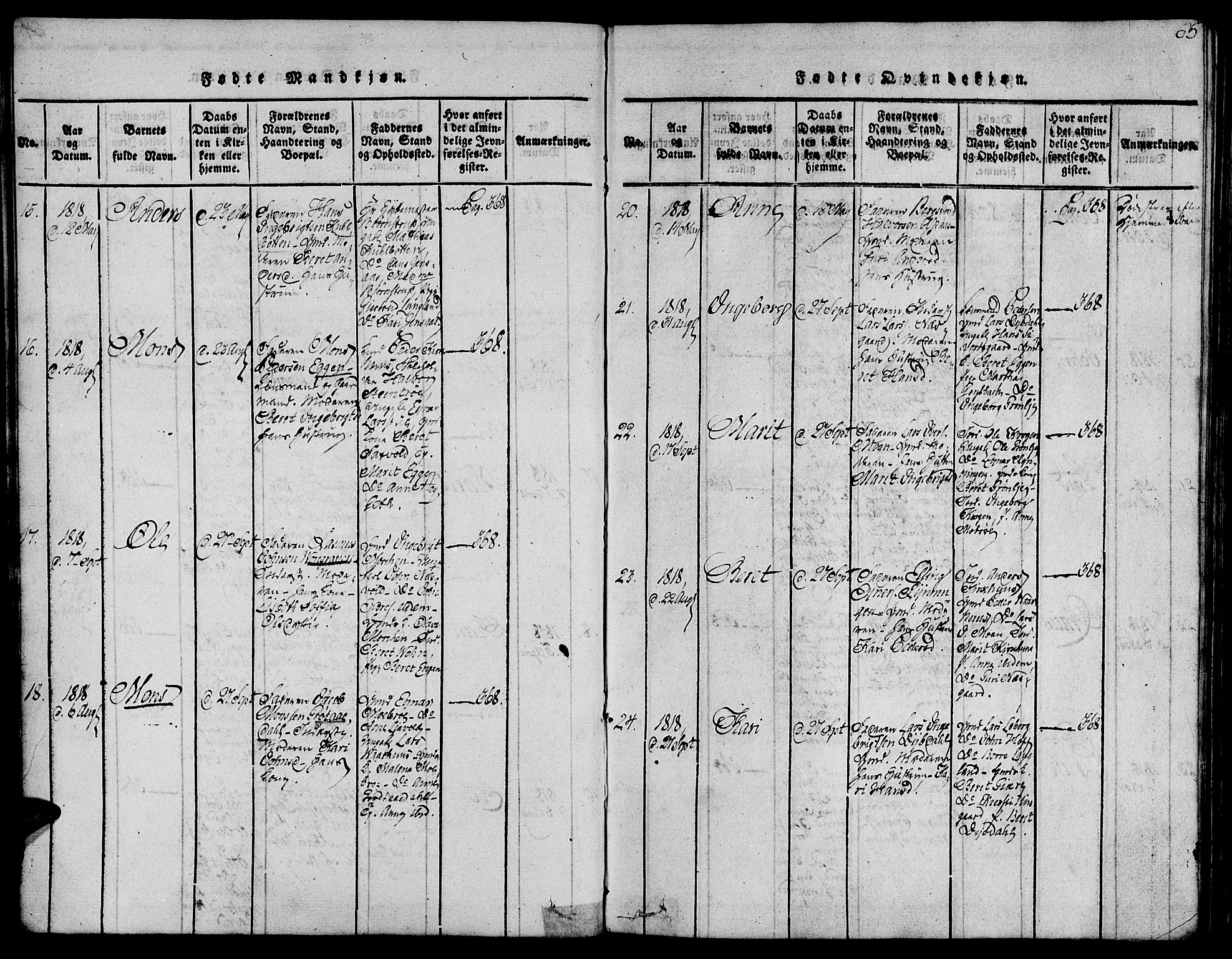 Ministerialprotokoller, klokkerbøker og fødselsregistre - Sør-Trøndelag, AV/SAT-A-1456/685/L0956: Ministerialbok nr. 685A03 /3, 1817-1829, s. 65