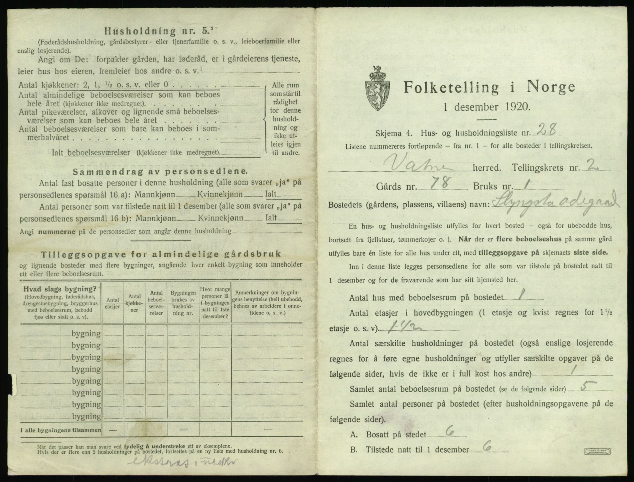 SAT, Folketelling 1920 for 1530 Vatne herred, 1920, s. 170