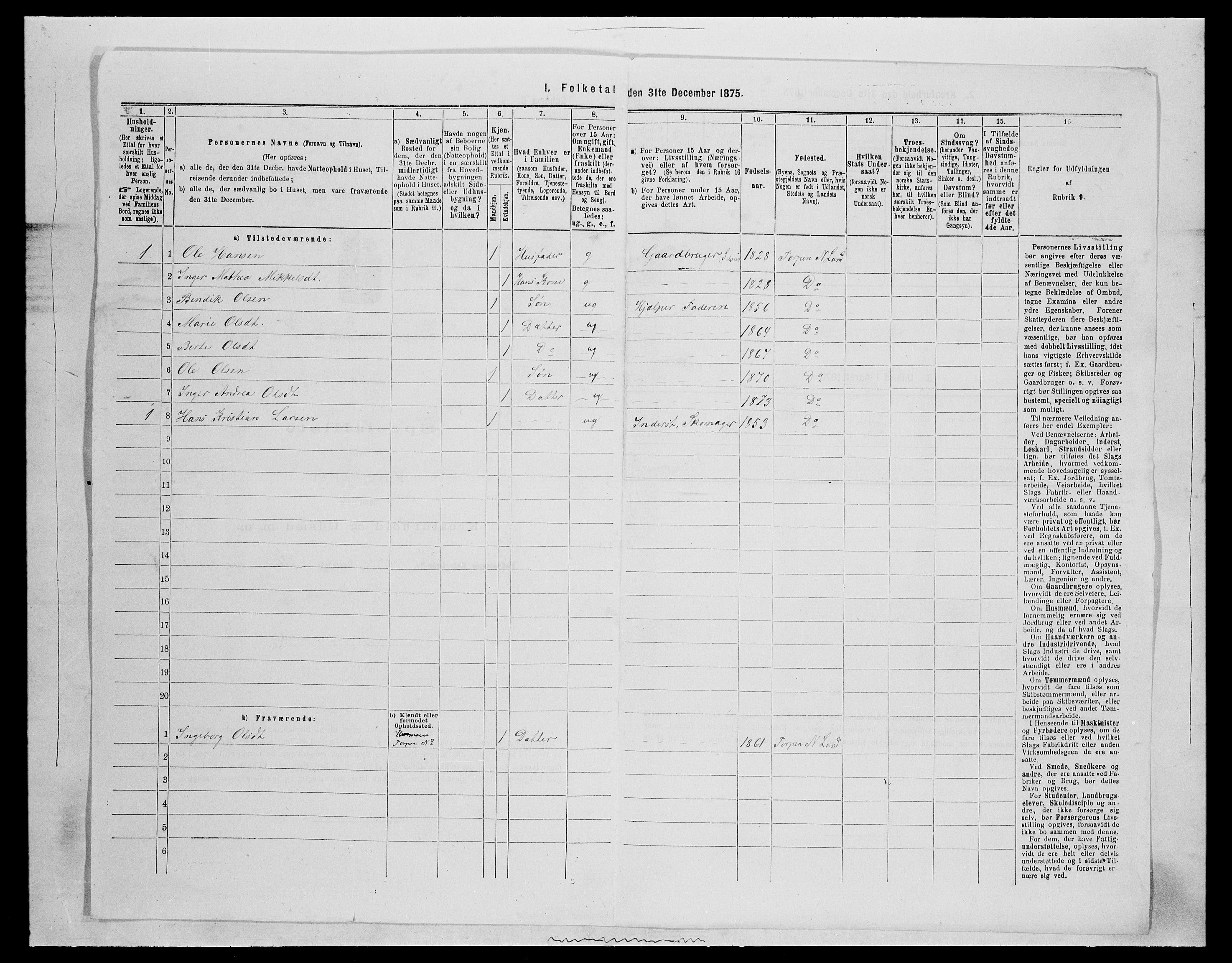 SAH, Folketelling 1875 for 0538P Nordre Land prestegjeld, 1875, s. 1089