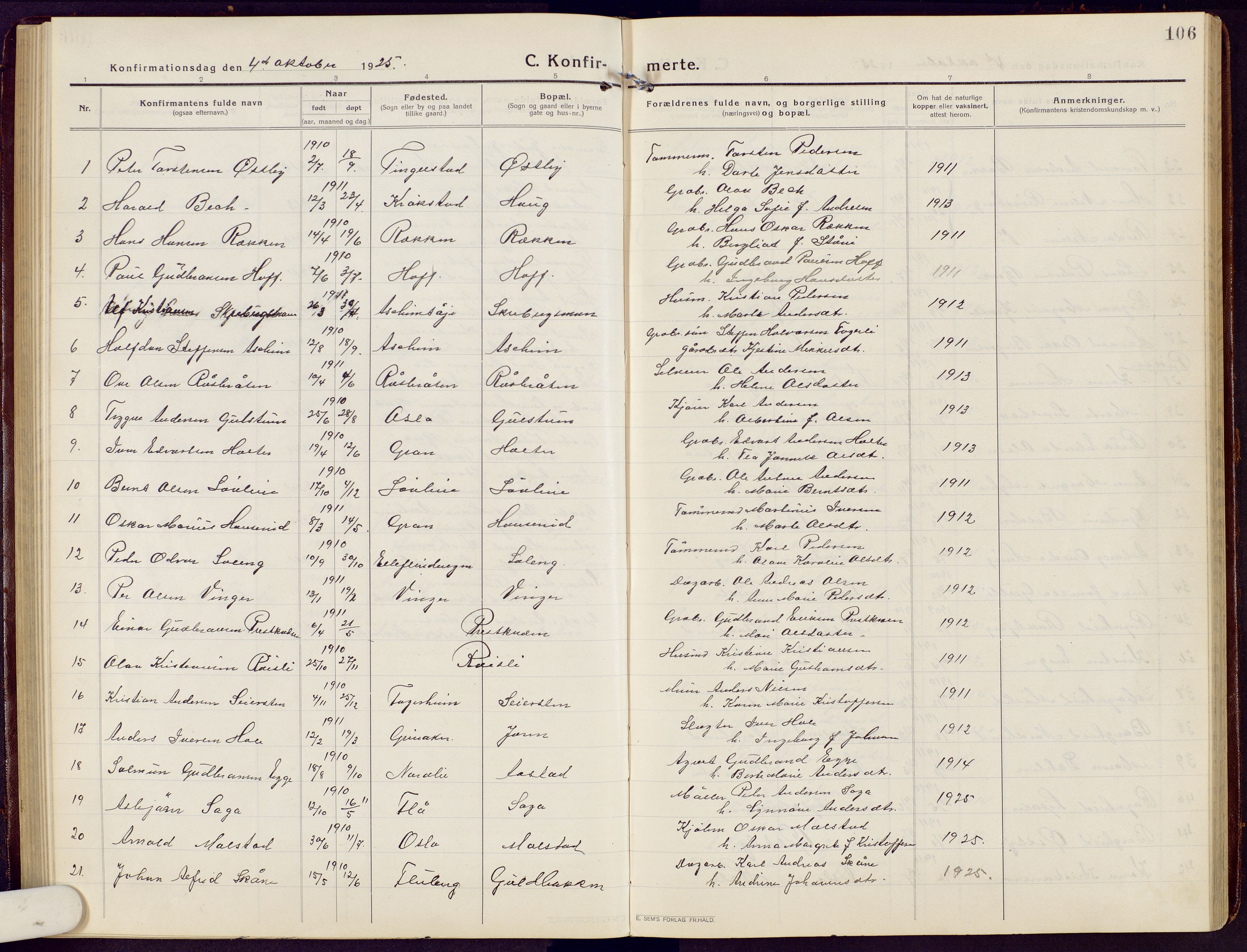 Brandbu prestekontor, AV/SAH-PREST-114/H/Ha/Hab/L0010: Klokkerbok nr. 10, 1916-1930, s. 106