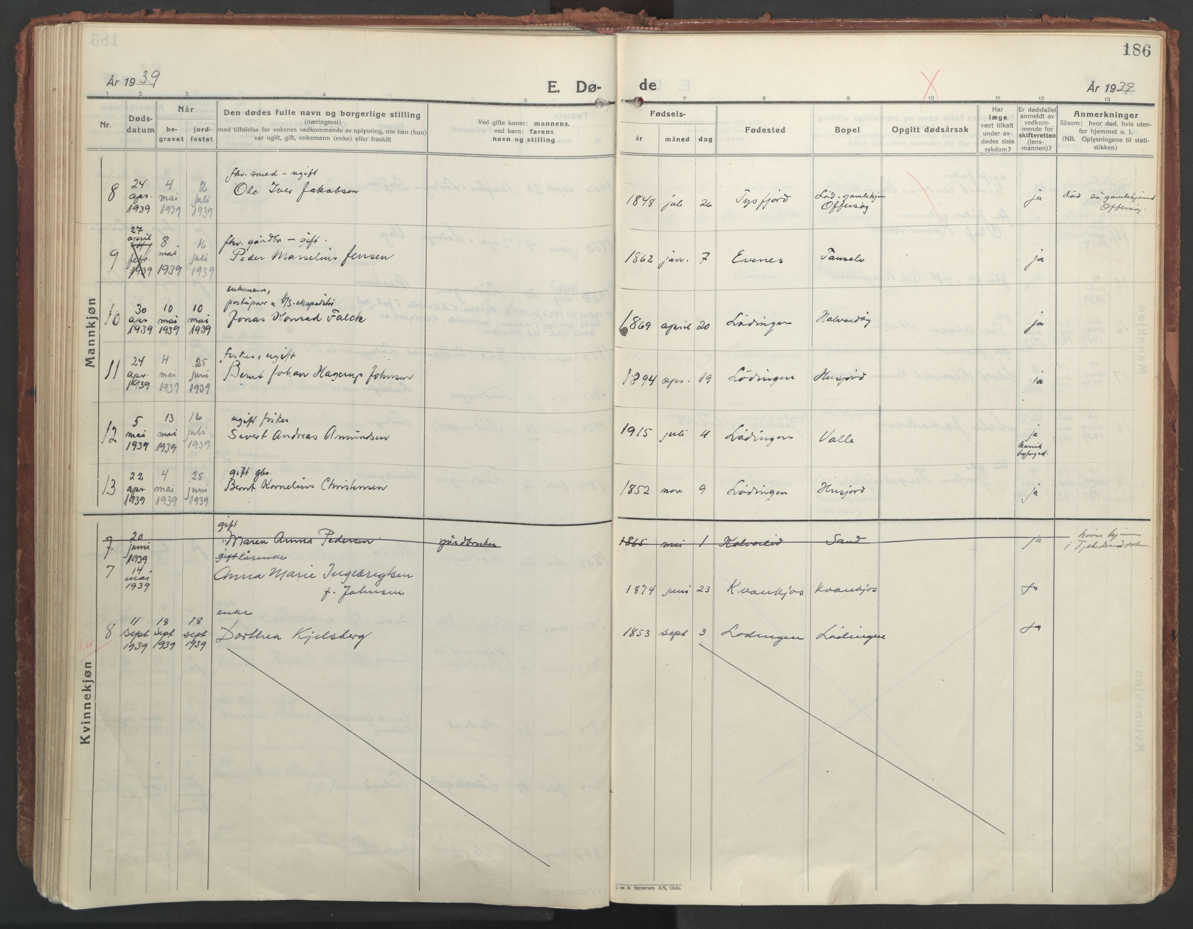 Ministerialprotokoller, klokkerbøker og fødselsregistre - Nordland, AV/SAT-A-1459/872/L1043: Ministerialbok nr. 872A18, 1925-1939, s. 186