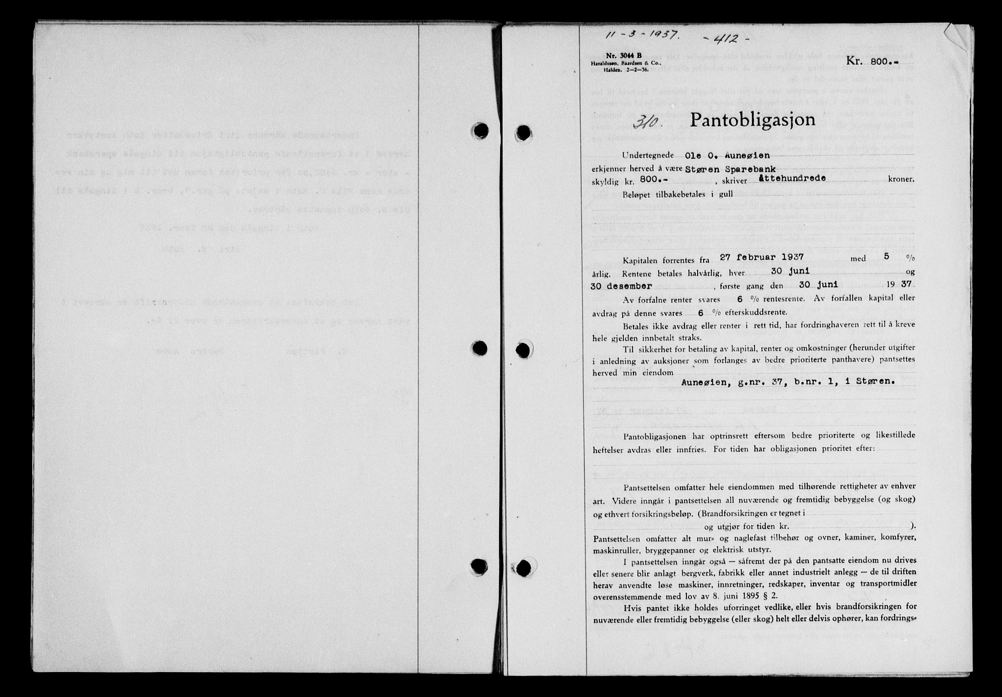 Gauldal sorenskriveri, SAT/A-0014/1/2/2C/L0047: Pantebok nr. 50-51, 1937-1937, Dagboknr: 310/1937