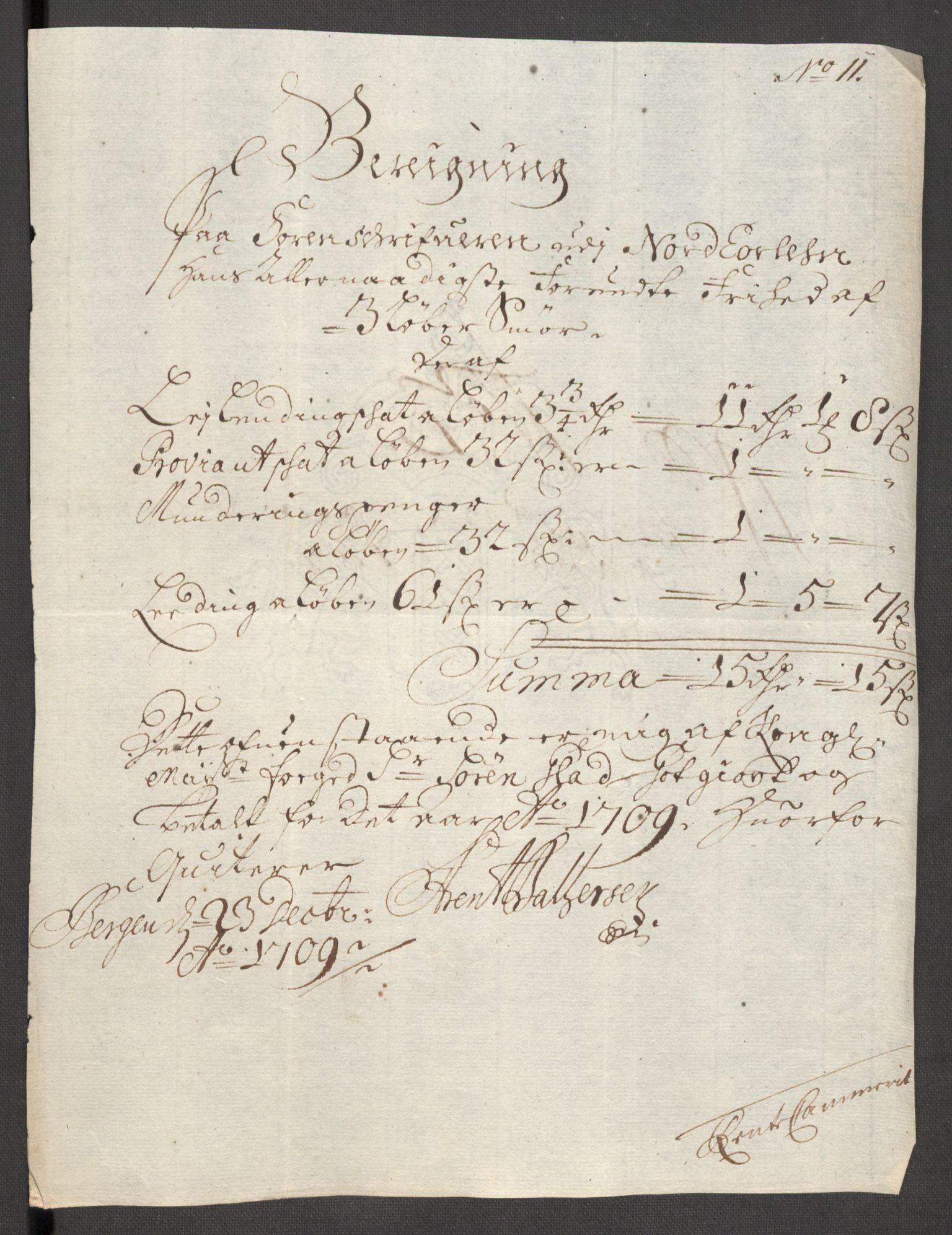 Rentekammeret inntil 1814, Reviderte regnskaper, Fogderegnskap, RA/EA-4092/R51/L3190: Fogderegnskap Nordhordland og Voss, 1709, s. 206