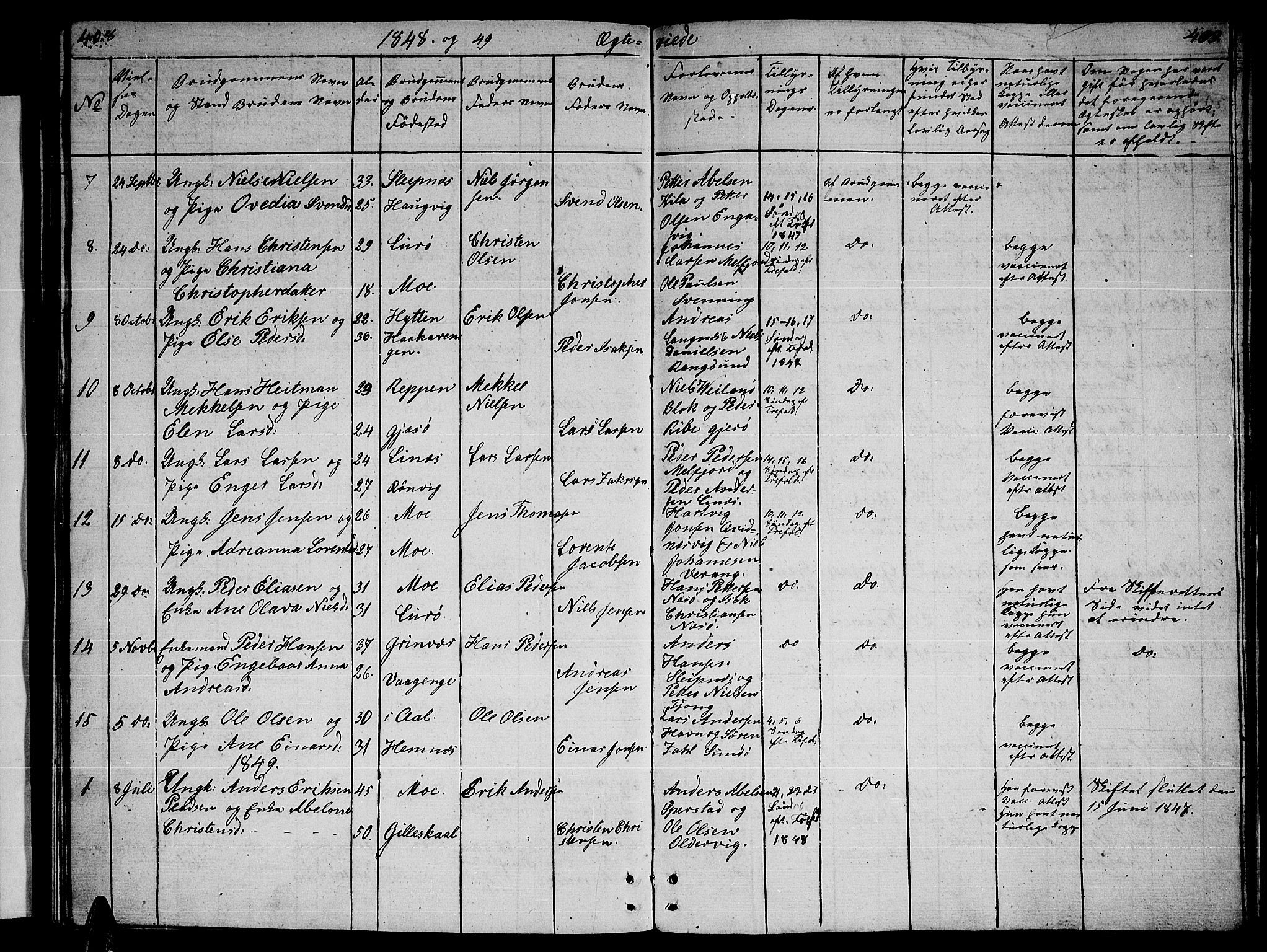 Ministerialprotokoller, klokkerbøker og fødselsregistre - Nordland, AV/SAT-A-1459/841/L0618: Klokkerbok nr. 841C02, 1833-1855, s. 408-409