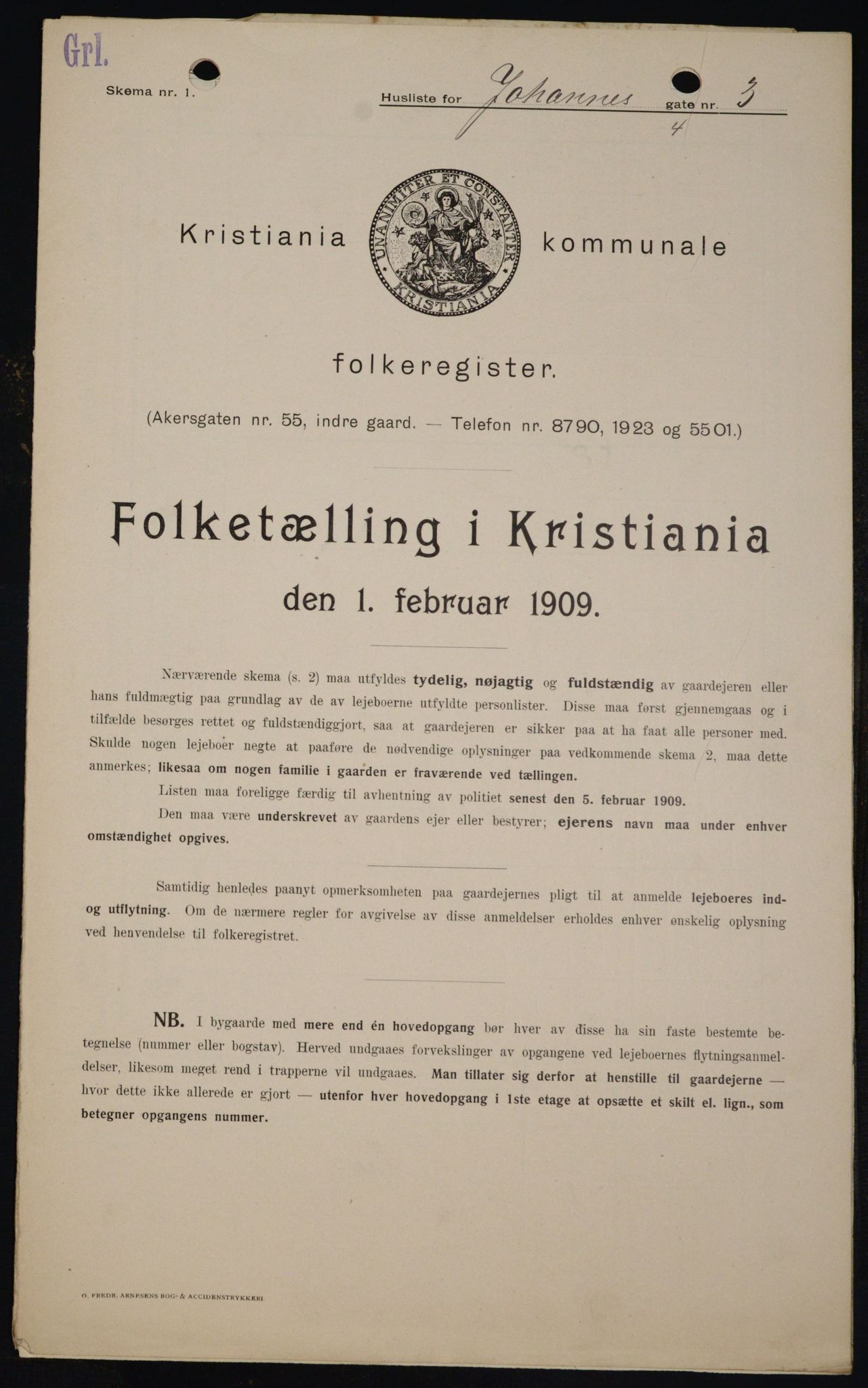 OBA, Kommunal folketelling 1.2.1909 for Kristiania kjøpstad, 1909, s. 43062