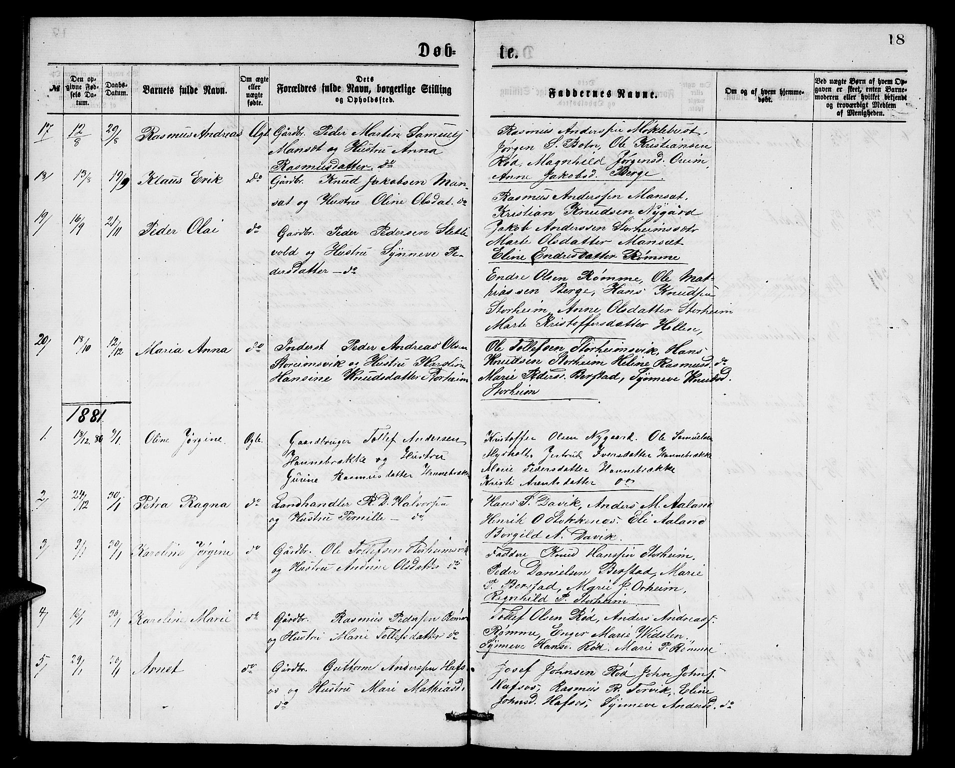 Eid sokneprestembete, AV/SAB-A-82301/H/Hab/Habc/L0001: Klokkerbok nr. C 1, 1877-1886, s. 18