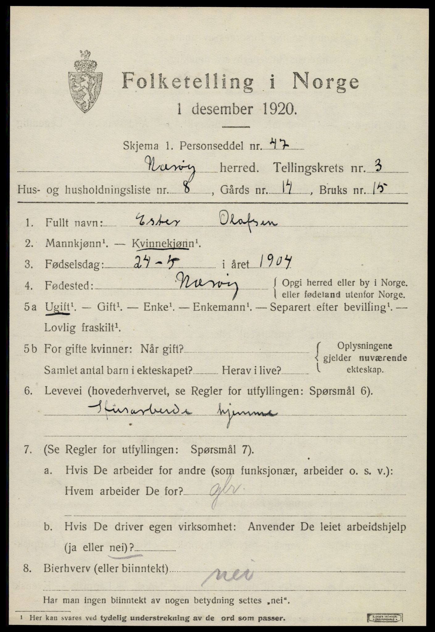 SAT, Folketelling 1920 for 1751 Nærøy herred, 1920, s. 1613