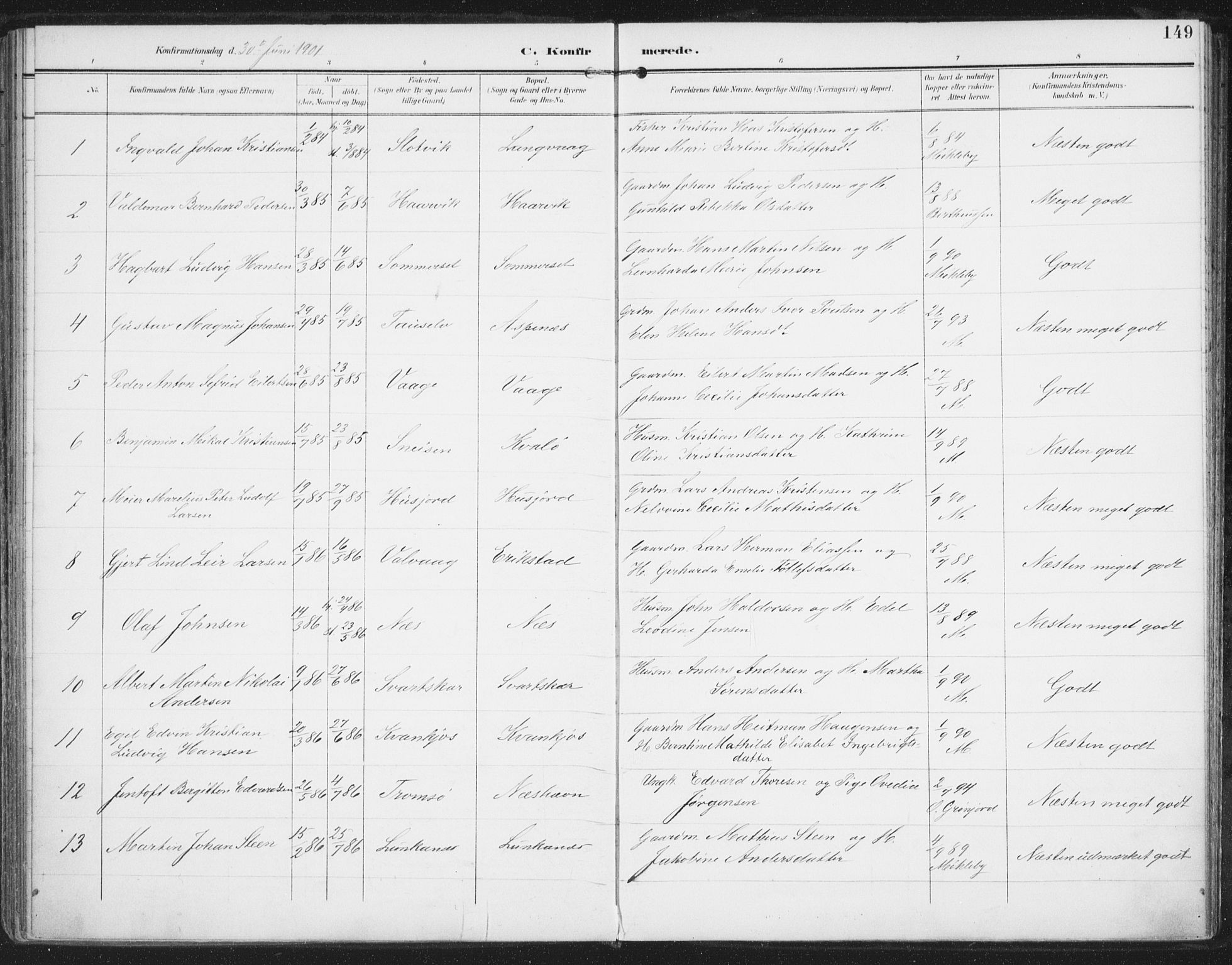 Ministerialprotokoller, klokkerbøker og fødselsregistre - Nordland, AV/SAT-A-1459/872/L1036: Ministerialbok nr. 872A11, 1897-1913, s. 149