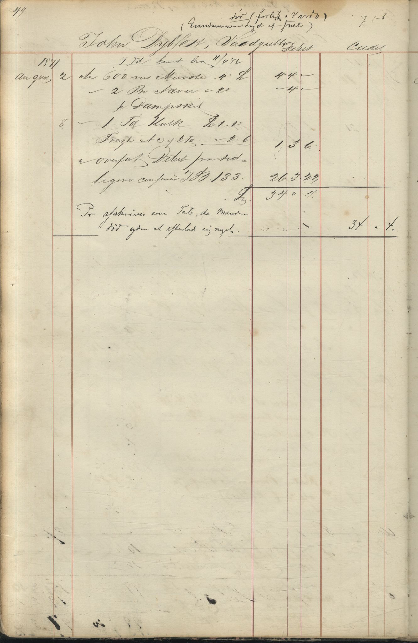 Brodtkorb handel A/S, VAMU/A-0001/F/Fc/L0001/0001: Konto for kvener og nordmenn på Kolahalvøya  / Conto for Kvæner og Nordmænd paa Russefinmarken No 1, 1868-1894, s. 49