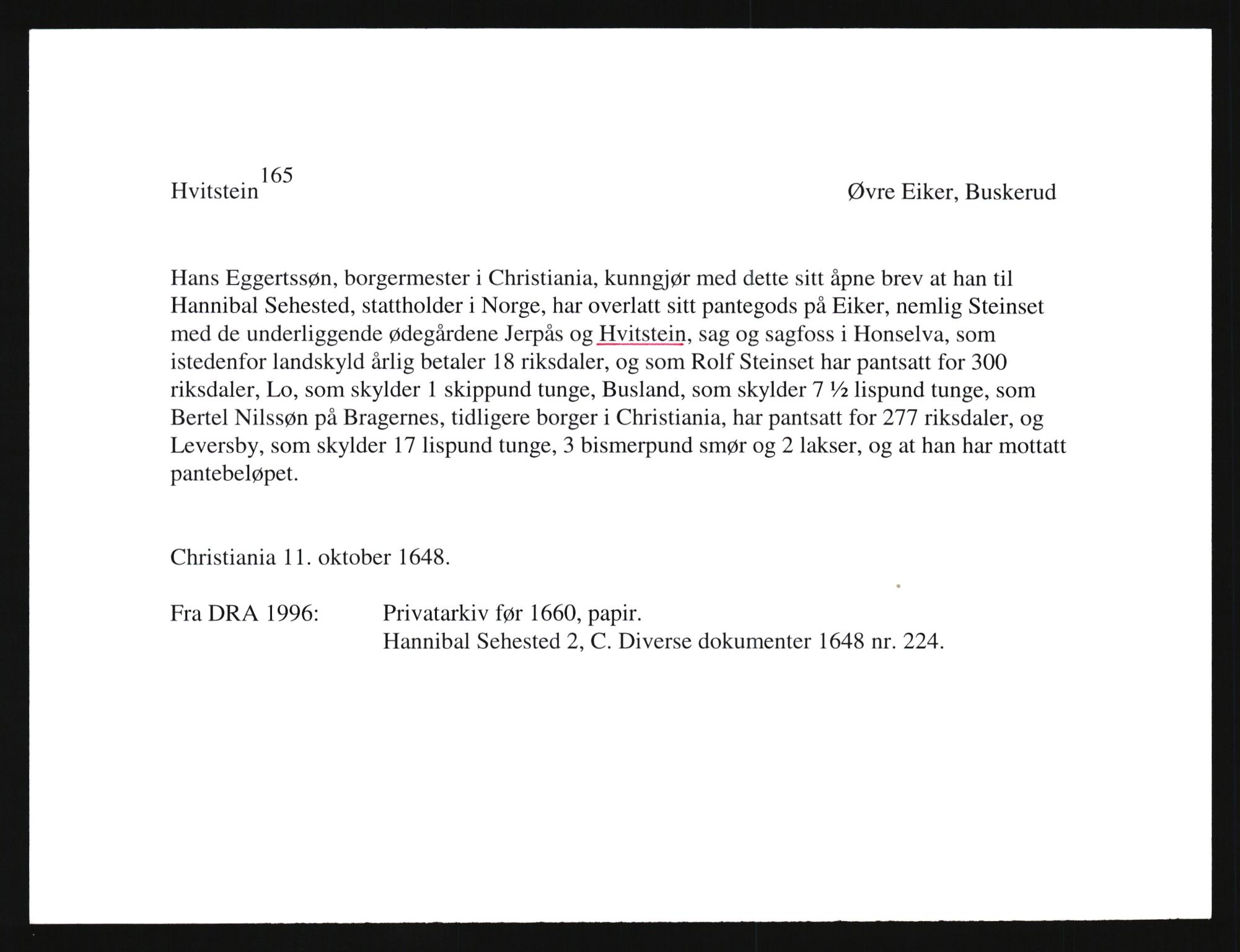 Riksarkivets diplomsamling, AV/RA-EA-5965/F35/F35e/L0015: Registreringssedler Buskerud 4, 1400-1700, s. 281