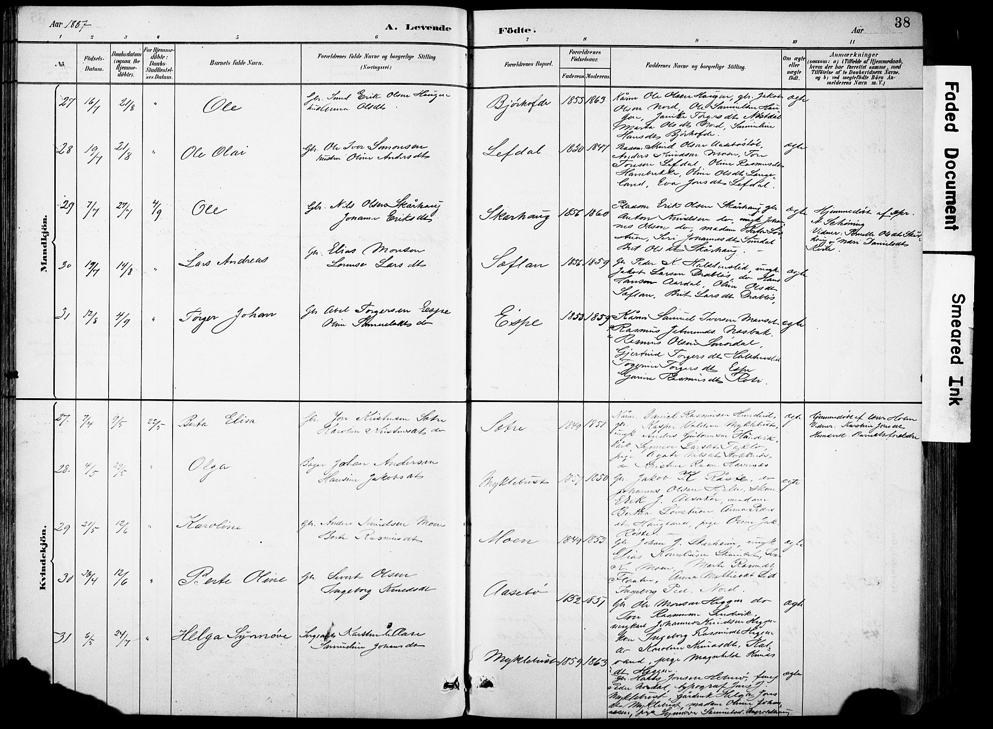 Eid sokneprestembete, AV/SAB-A-82301/H/Hab/Habb/L0002: Klokkerbok nr. B 2, 1882-1907, s. 38