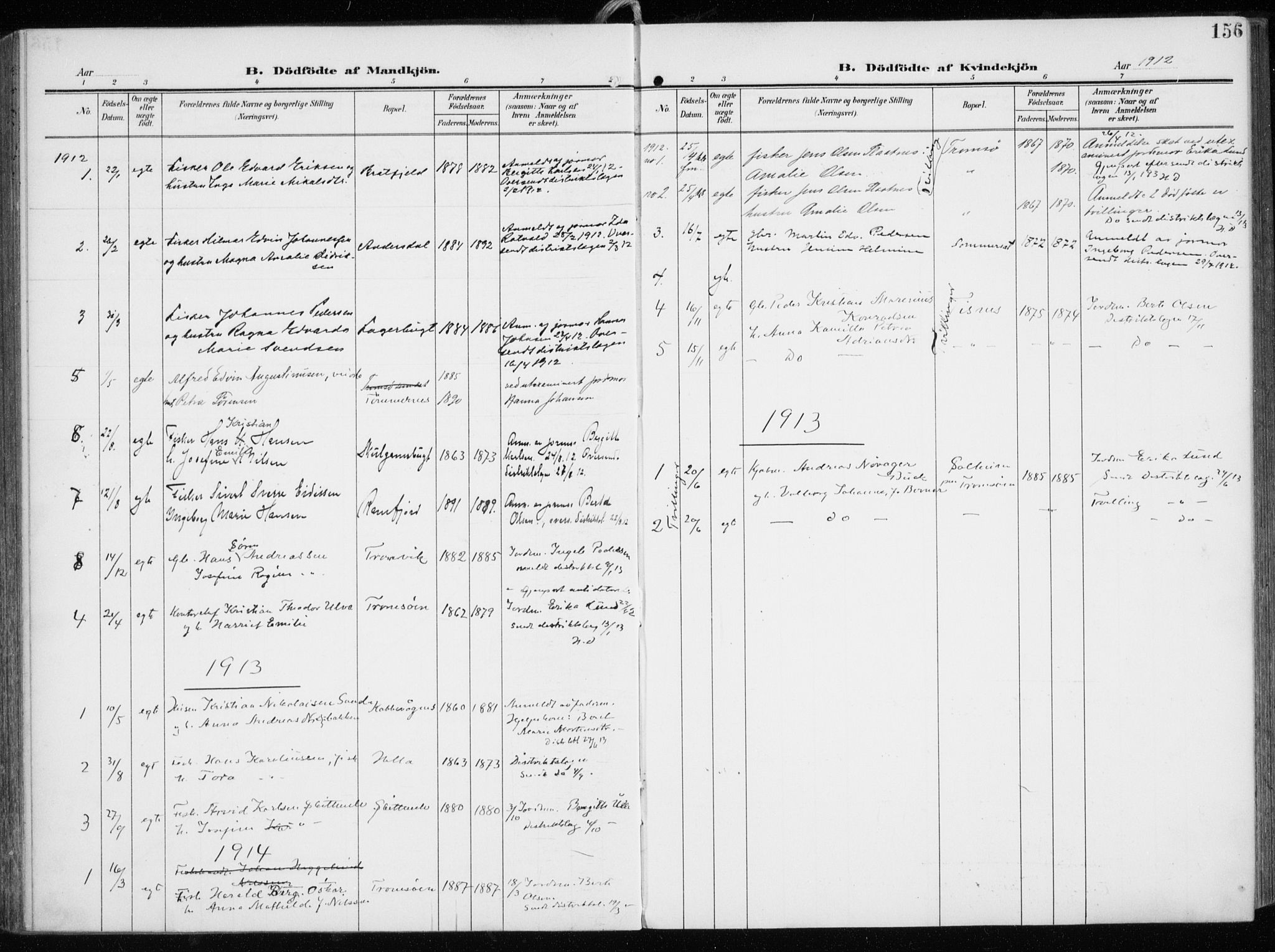 Tromsøysund sokneprestkontor, AV/SATØ-S-1304/G/Ga/L0007kirke: Ministerialbok nr. 7, 1907-1914, s. 156