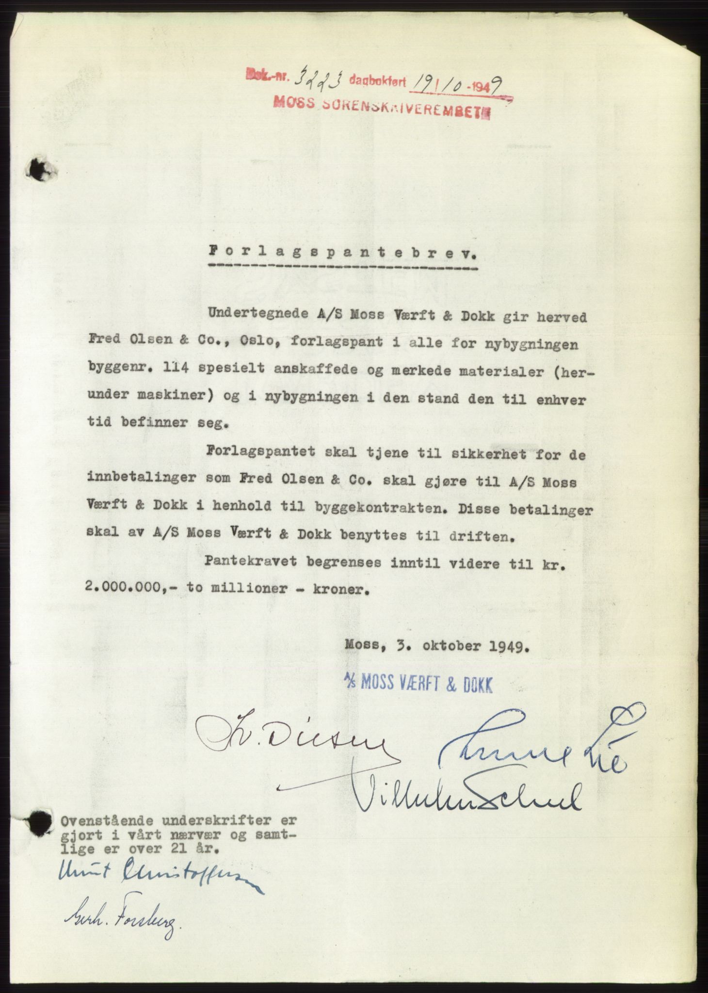 Moss sorenskriveri, SAO/A-10168: Pantebok nr. B23, 1949-1950, Dagboknr: 3223/1949