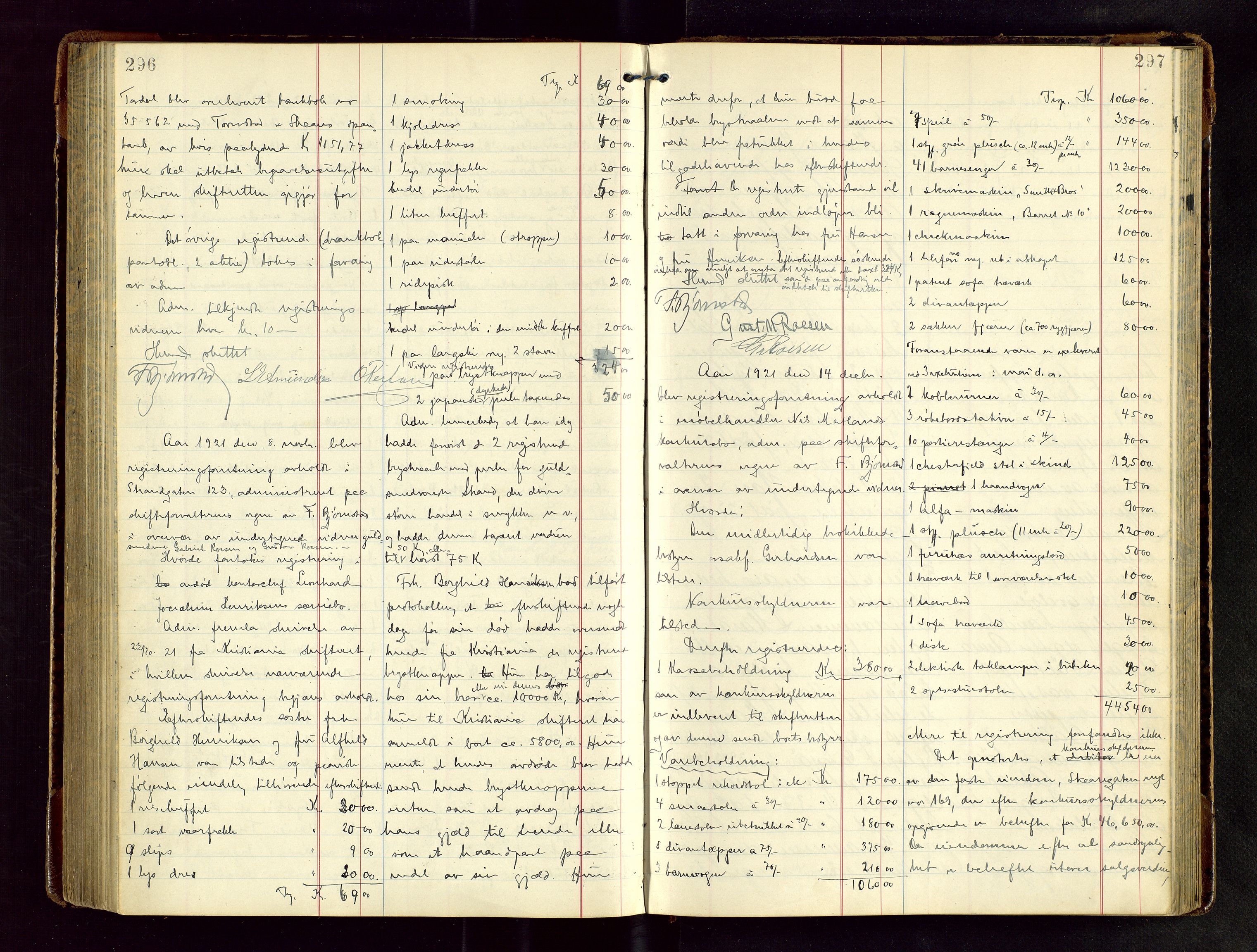 Haugesund tingrett, AV/SAST-A-101415/01/IV/IVB/L0004: Skifteregistreringsprotokoll, med register, 1914-1923, s. 296-297