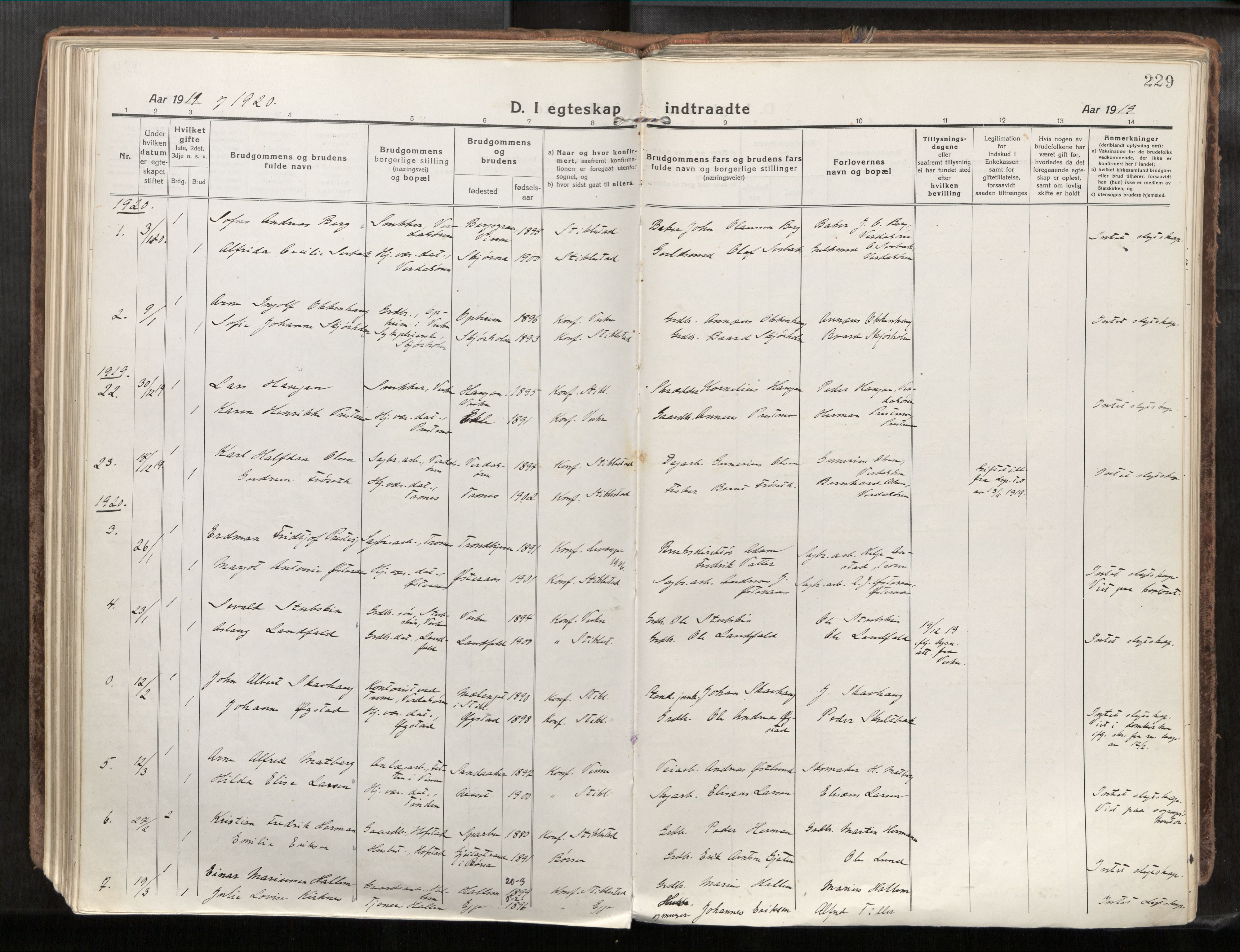 Verdal sokneprestkontor, AV/SAT-A-1156/2/H/Haa/L0001: Ministerialbok nr. 1, 1917-1932, s. 229