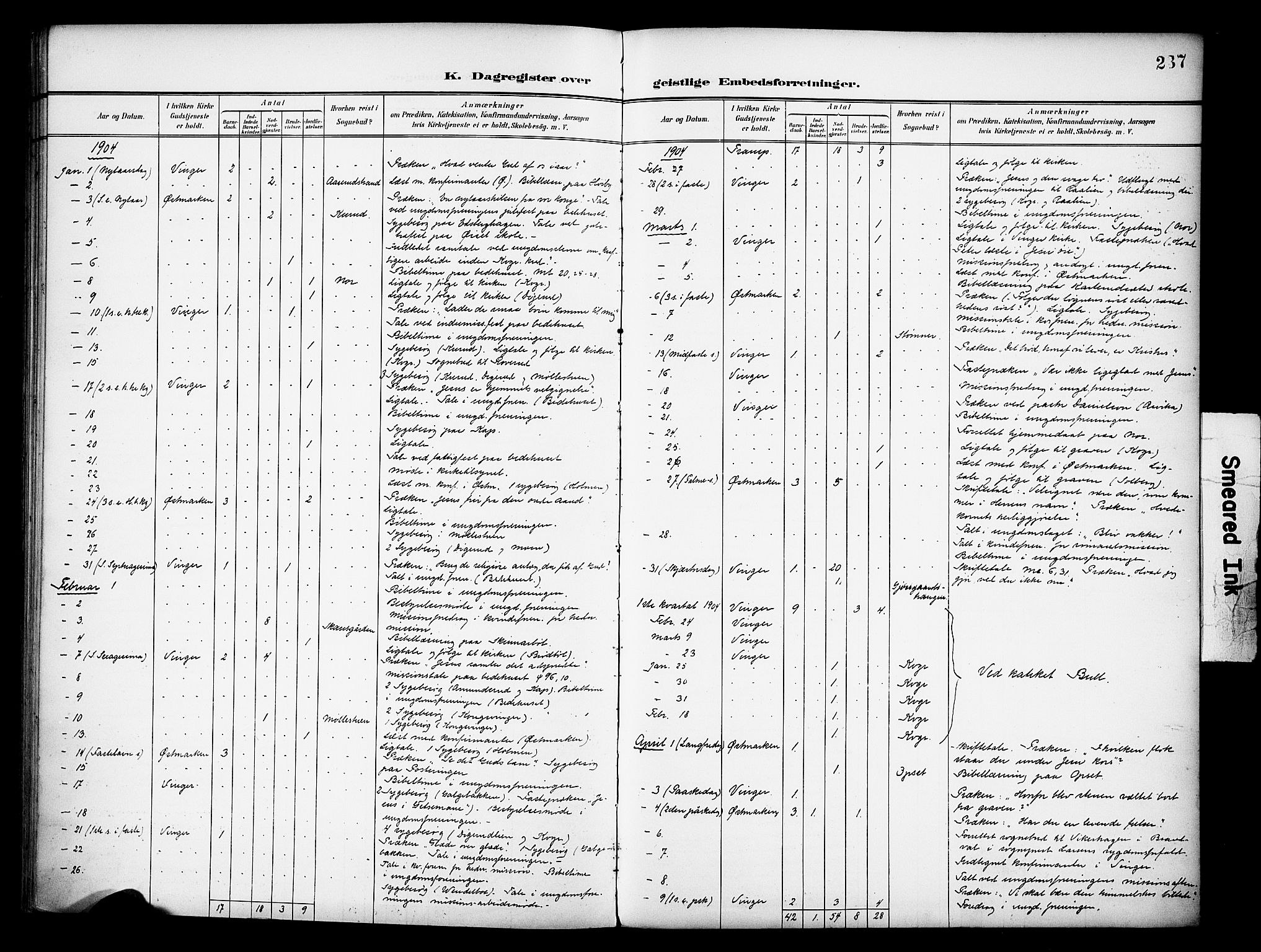 Vinger prestekontor, SAH/PREST-024/H/Ha/Haa/L0016: Ministerialbok nr. 16, 1898-1920, s. 237