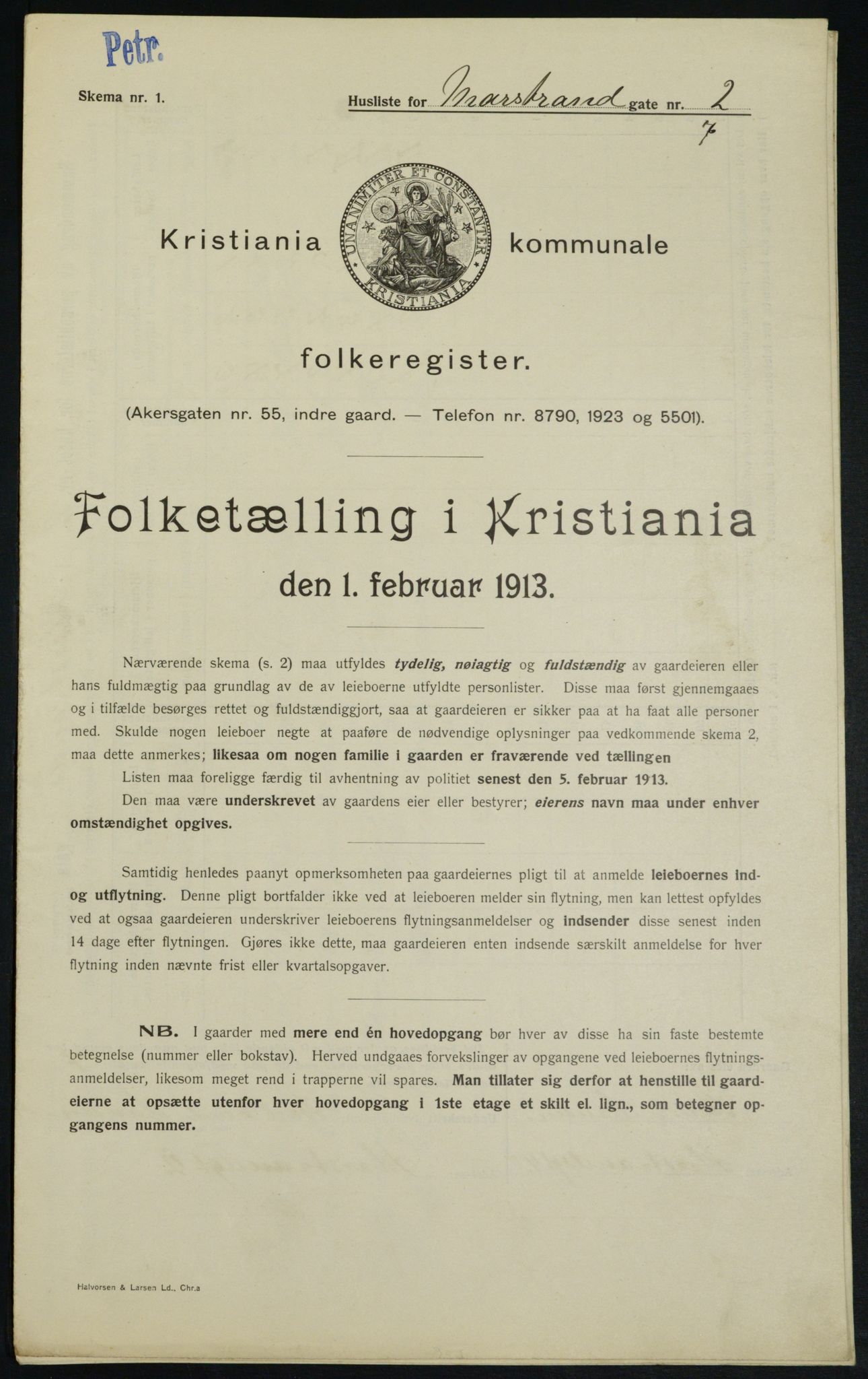 OBA, Kommunal folketelling 1.2.1913 for Kristiania, 1913, s. 64502