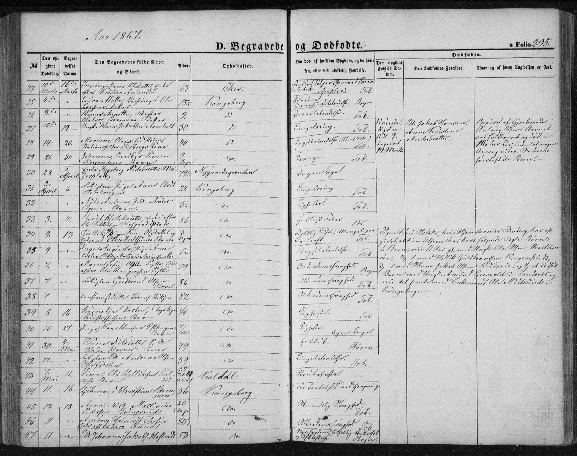 Kongsberg kirkebøker, AV/SAKO-A-22/F/Fa/L0010: Ministerialbok nr. I 10, 1859-1875, s. 295