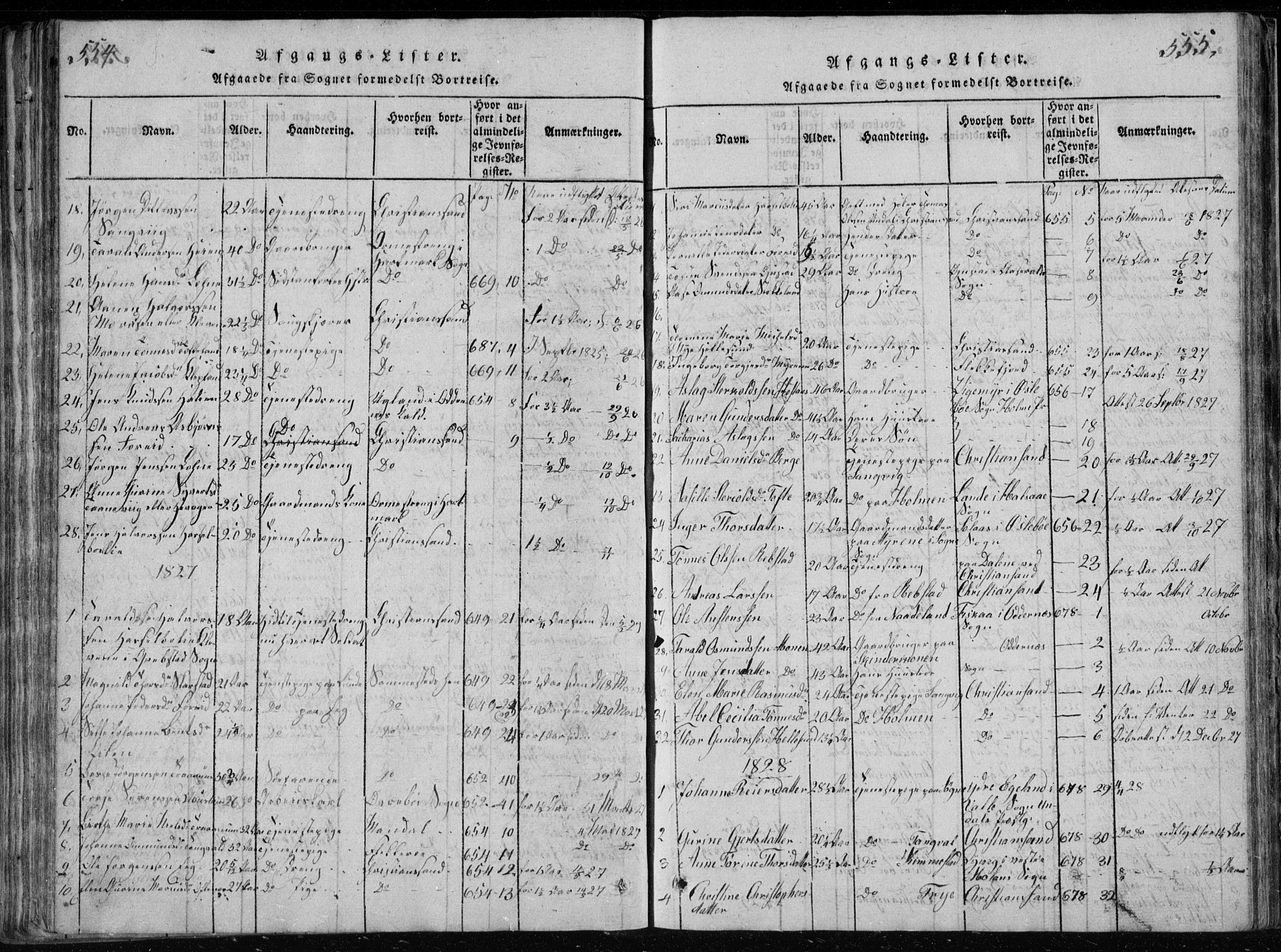 Søgne sokneprestkontor, AV/SAK-1111-0037/F/Fb/Fbb/L0002: Klokkerbok nr. B 2, 1821-1838, s. 554-555