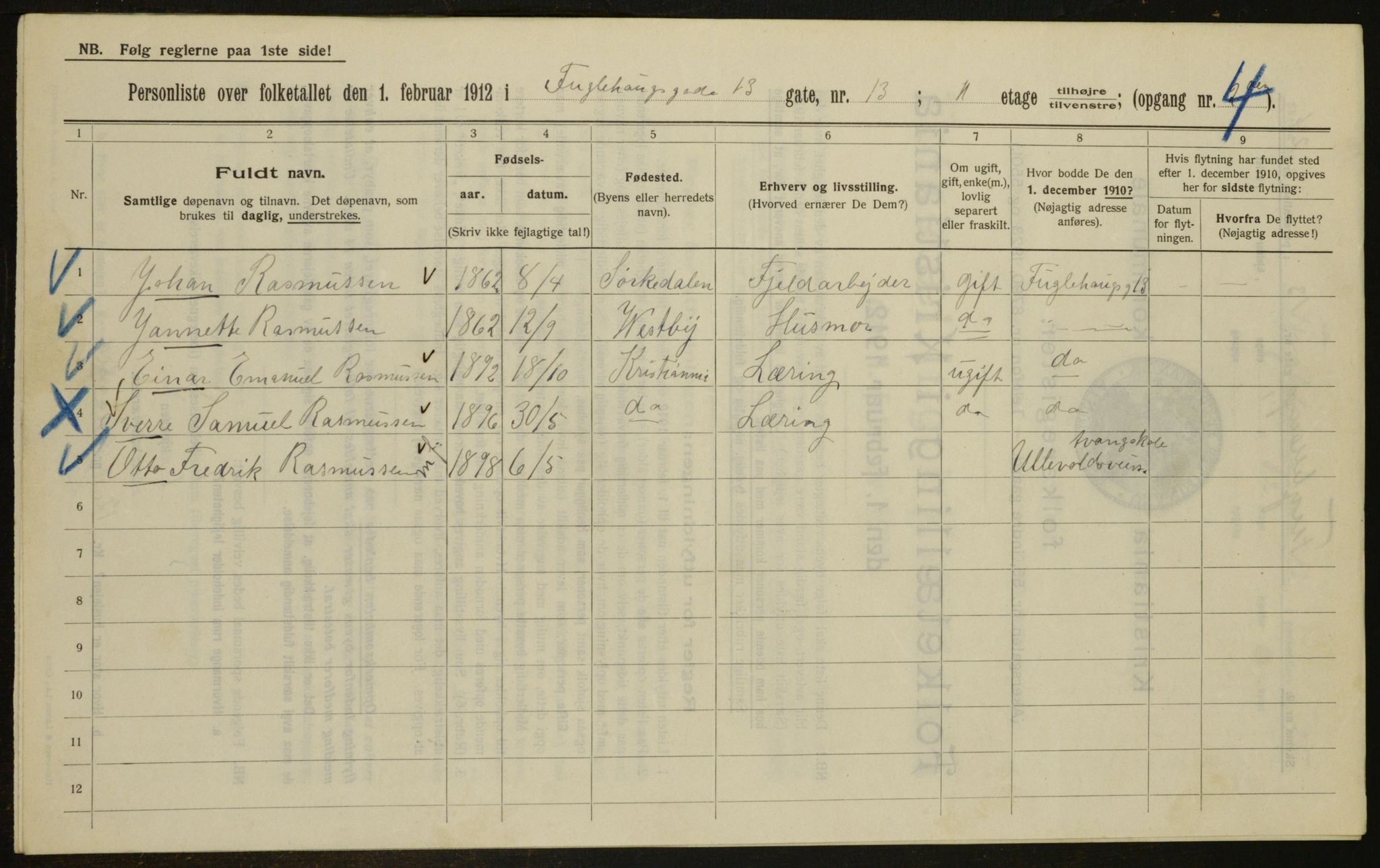 OBA, Kommunal folketelling 1.2.1912 for Kristiania, 1912, s. 28317