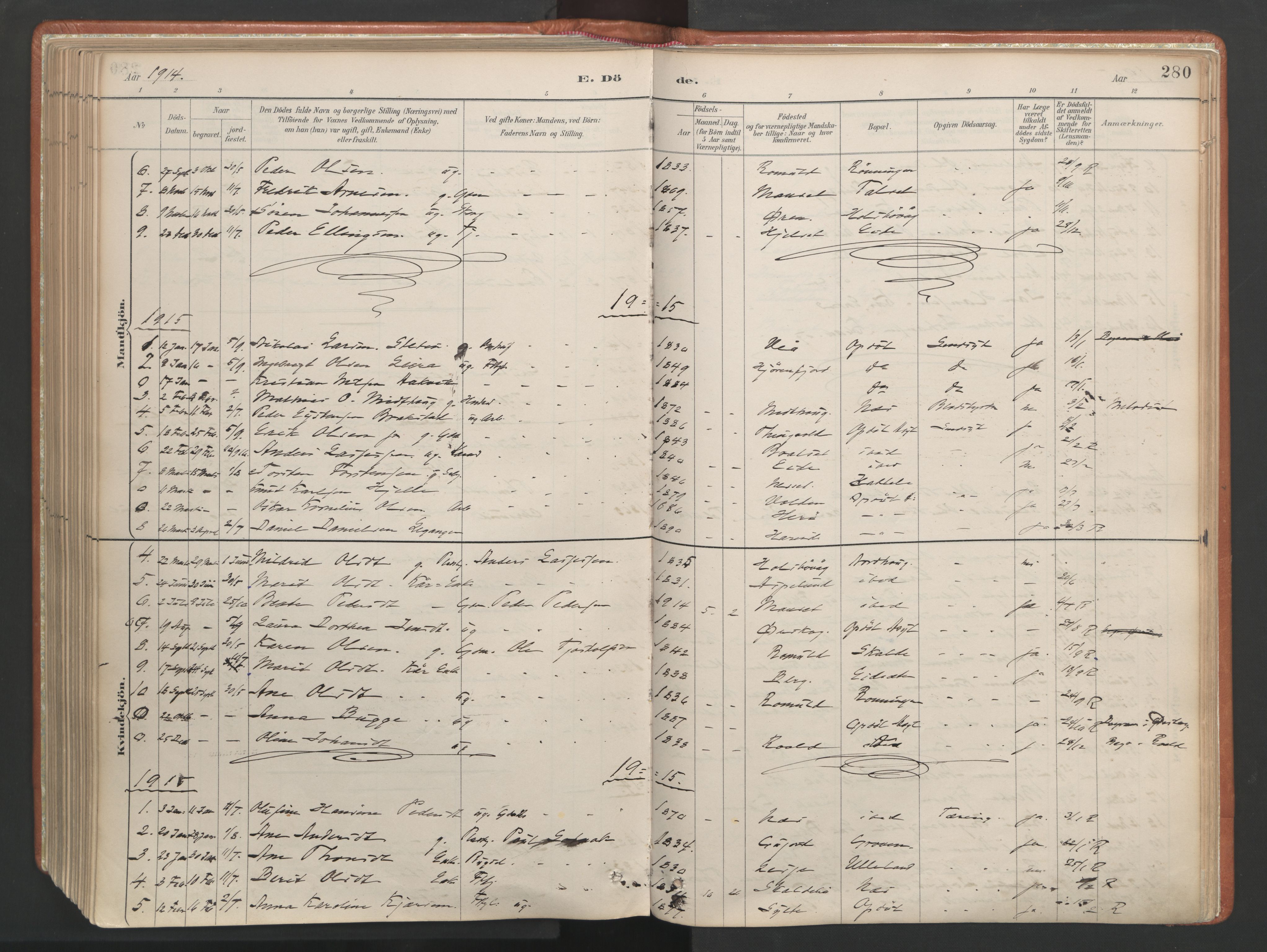 Ministerialprotokoller, klokkerbøker og fødselsregistre - Møre og Romsdal, AV/SAT-A-1454/557/L0682: Ministerialbok nr. 557A04, 1887-1970, s. 280