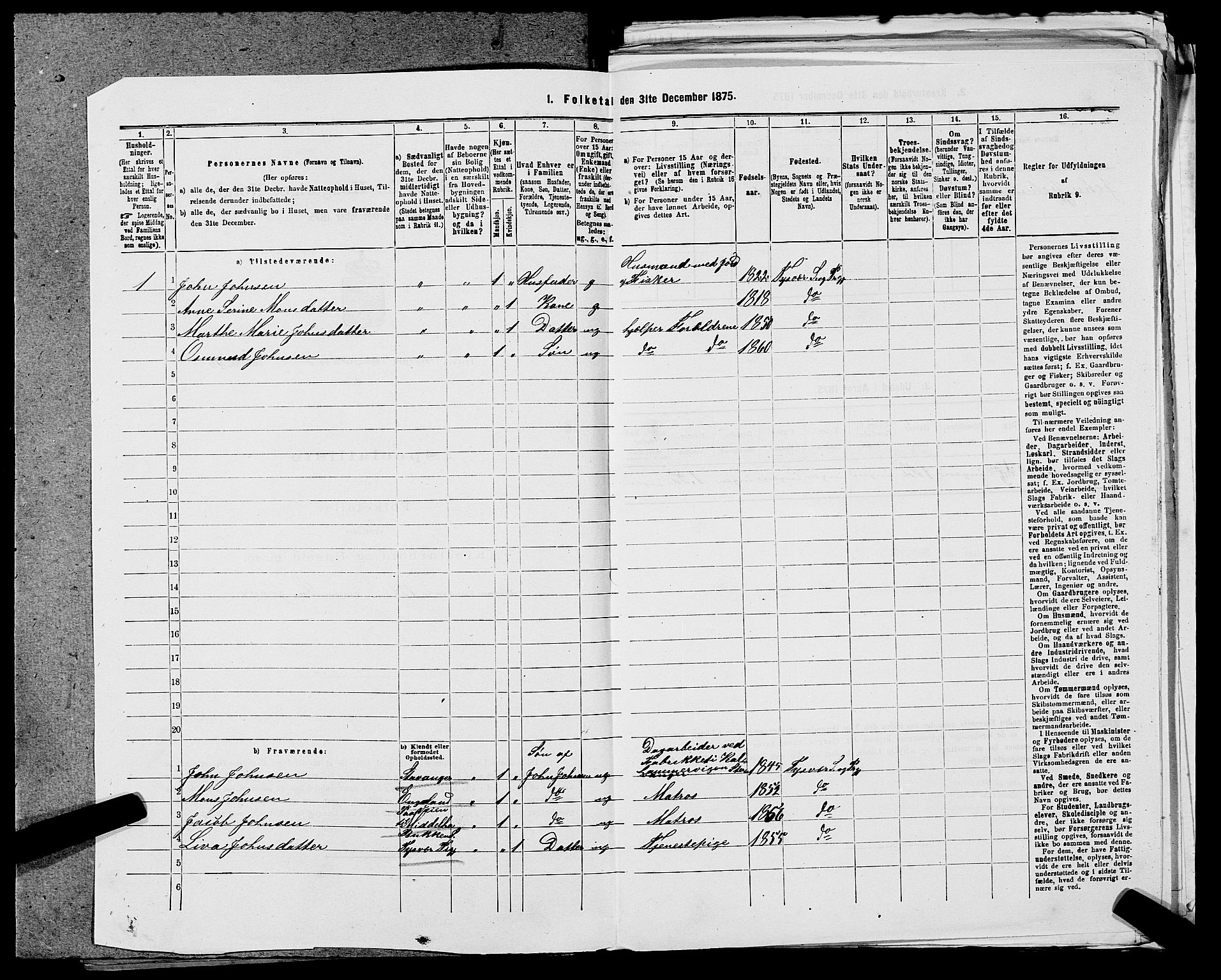 SAST, Folketelling 1875 for 1146P Tysvær prestegjeld, 1875, s. 744