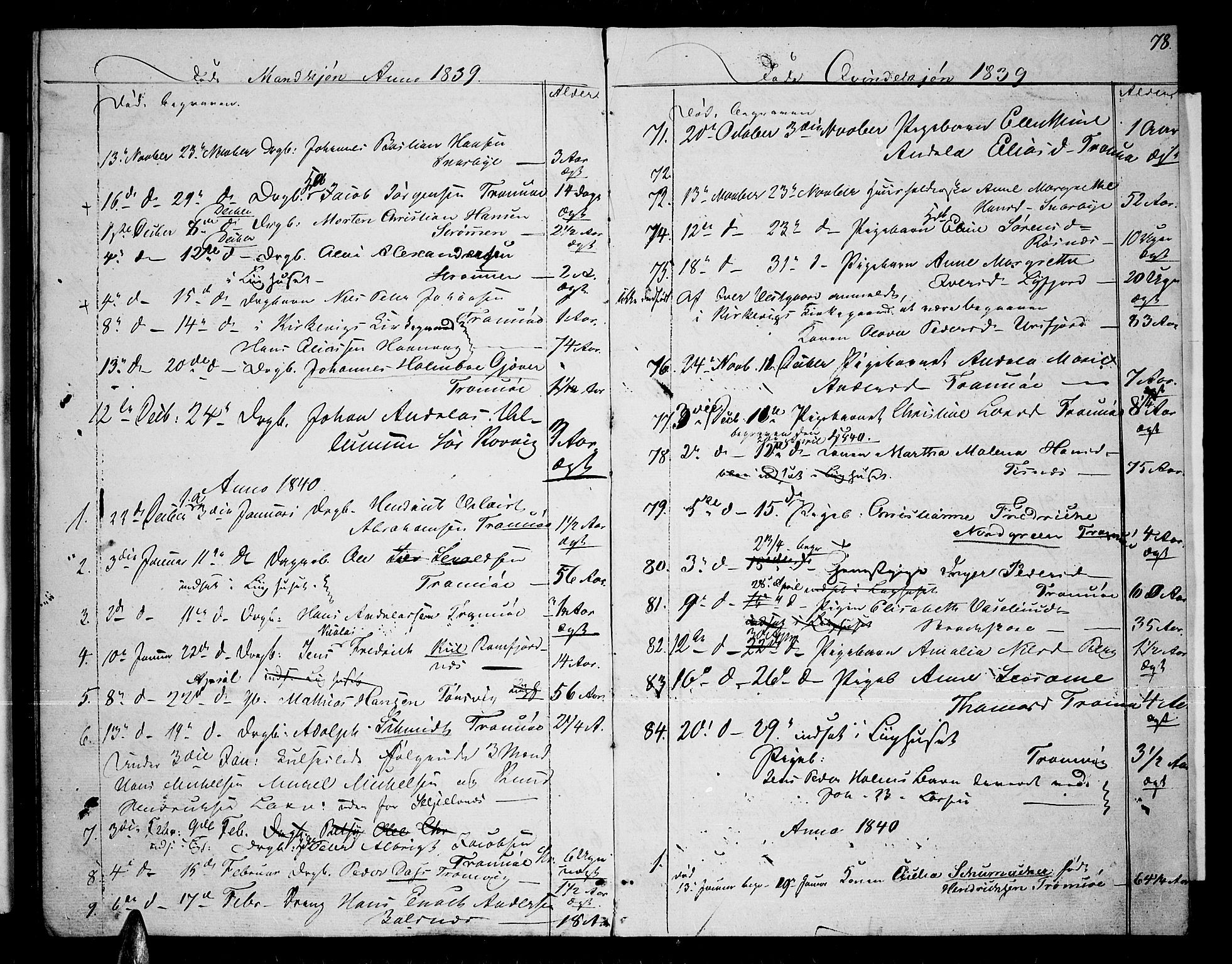 Tromsø sokneprestkontor/stiftsprosti/domprosti, AV/SATØ-S-1343/G/Gb/L0004klokker: Klokkerbok nr. 4, 1836-1840, s. 78
