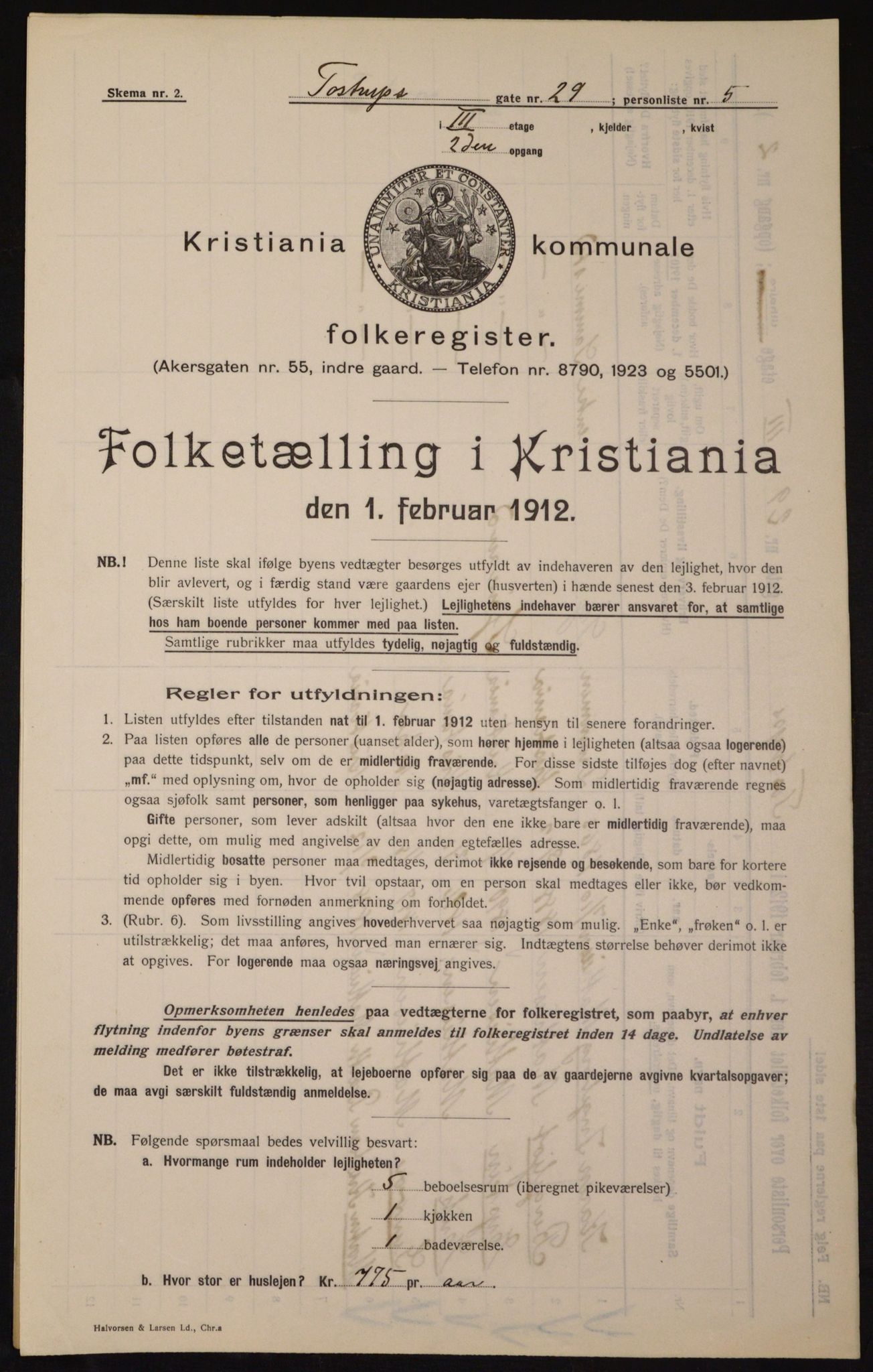 OBA, Kommunal folketelling 1.2.1912 for Kristiania, 1912, s. 115356