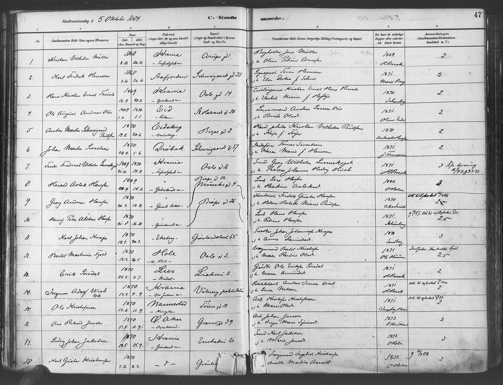 Gamlebyen prestekontor Kirkebøker, AV/SAO-A-10884/F/Fa/L0006: Ministerialbok nr. 6, 1881-1890, s. 47