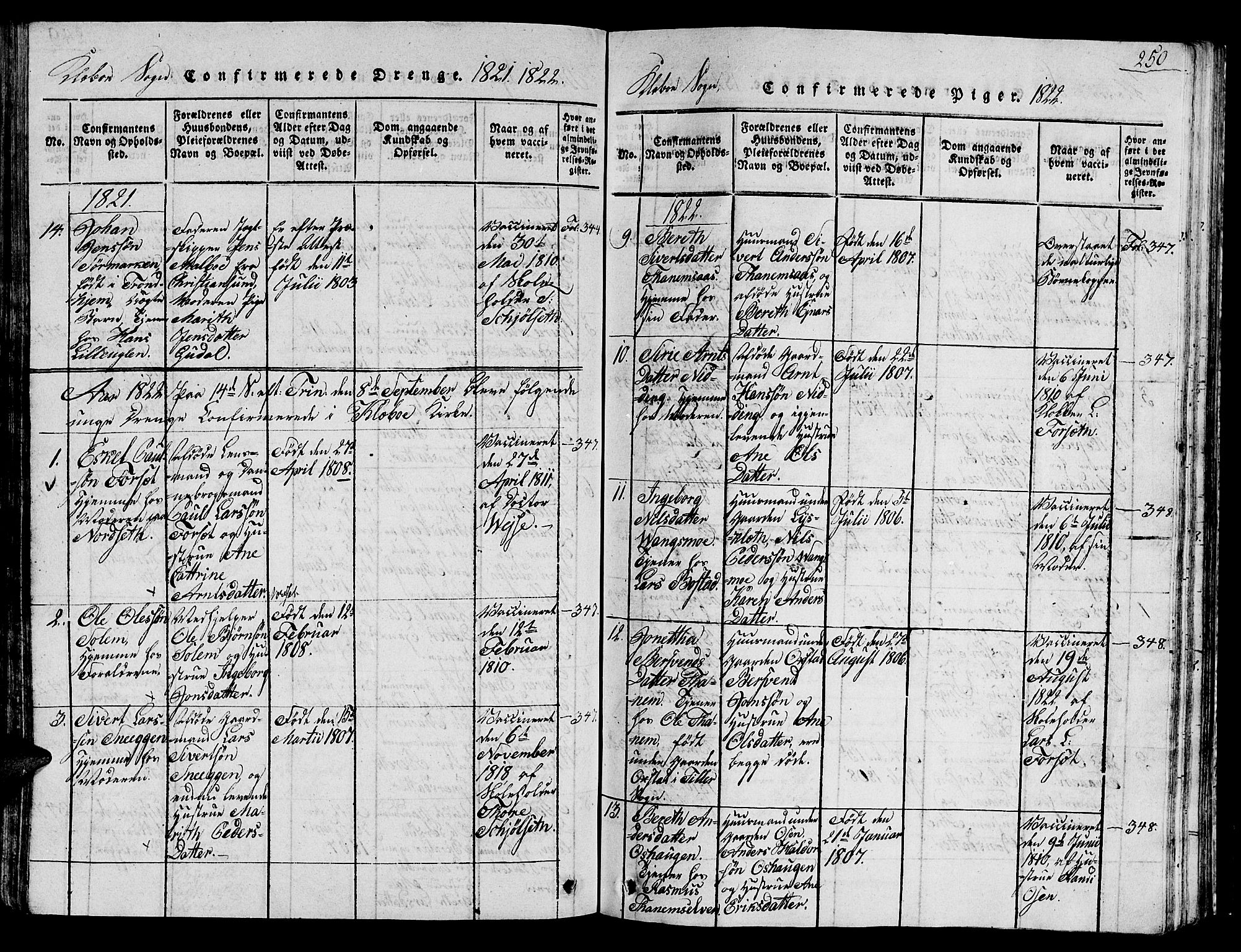 Ministerialprotokoller, klokkerbøker og fødselsregistre - Sør-Trøndelag, AV/SAT-A-1456/618/L0450: Klokkerbok nr. 618C01, 1816-1865, s. 250