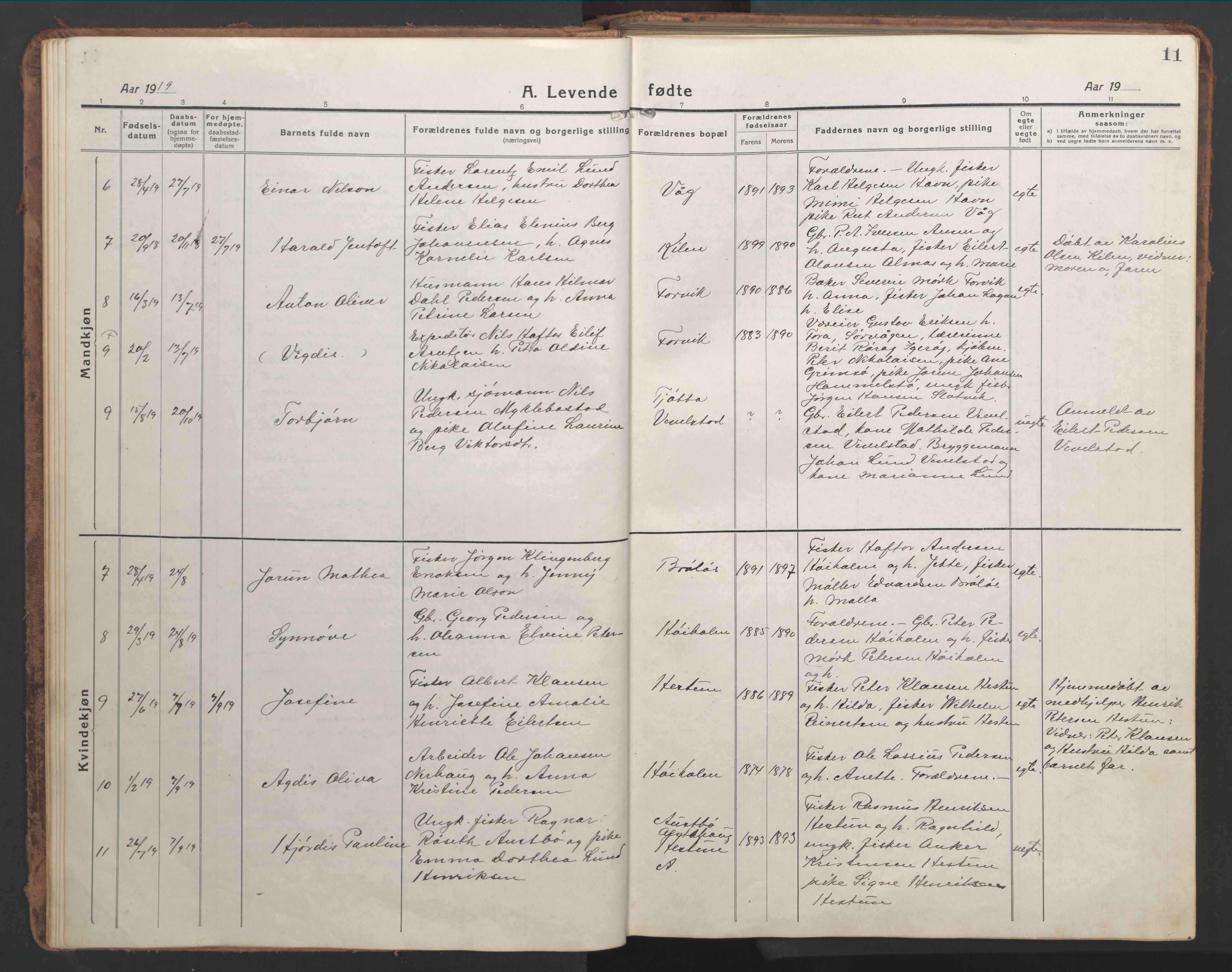 Ministerialprotokoller, klokkerbøker og fødselsregistre - Nordland, AV/SAT-A-1459/819/L0278: Klokkerbok nr. 819C04, 1917-1967, s. 11